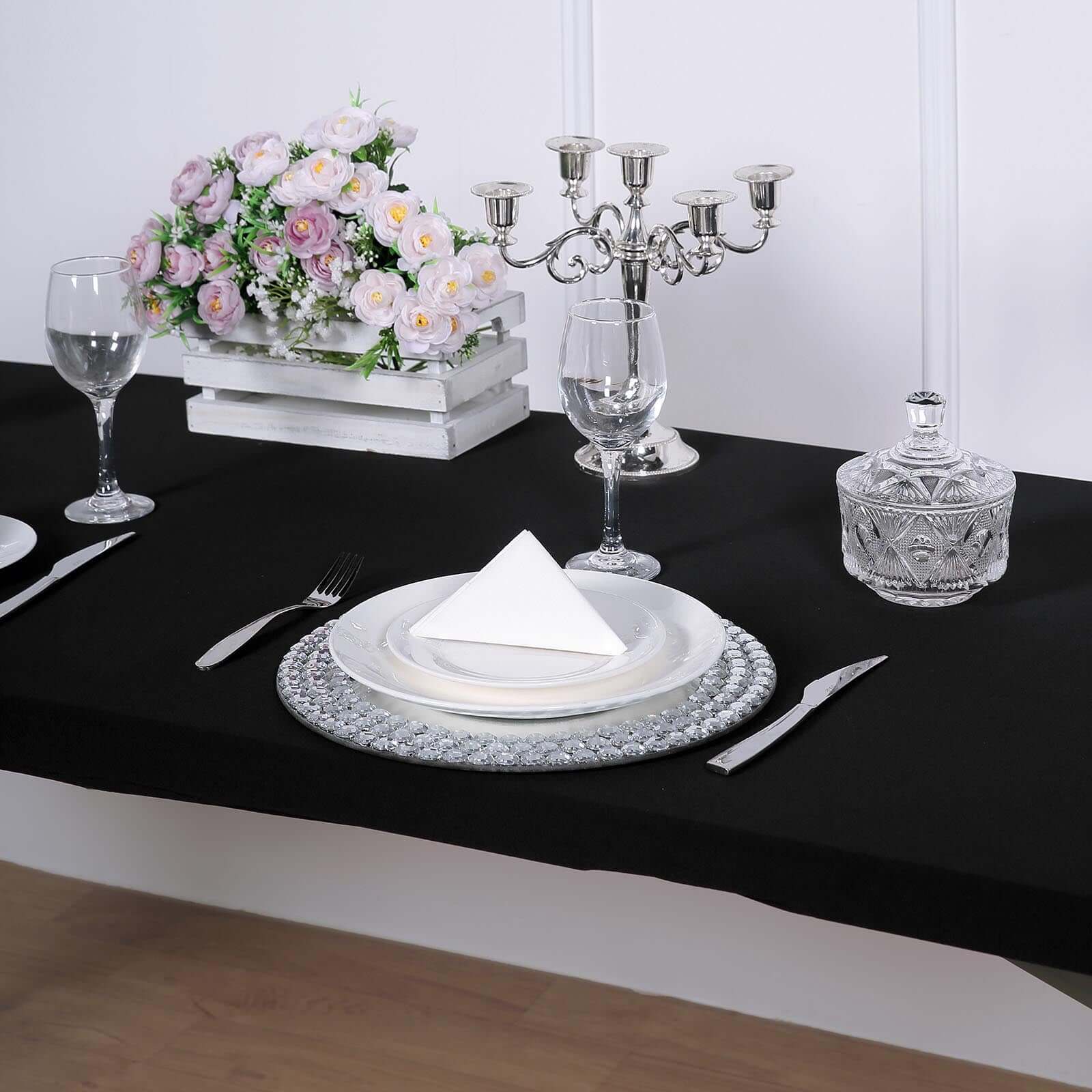 Black Spandex Table Topper - Stretchy, Wrinkle-Free & Fitted (96x30)