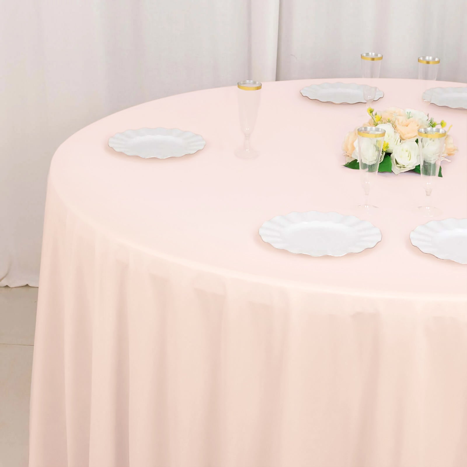 Blush Premium Scuba 120' Round Wrinkle & Stain-Free Tablecloth