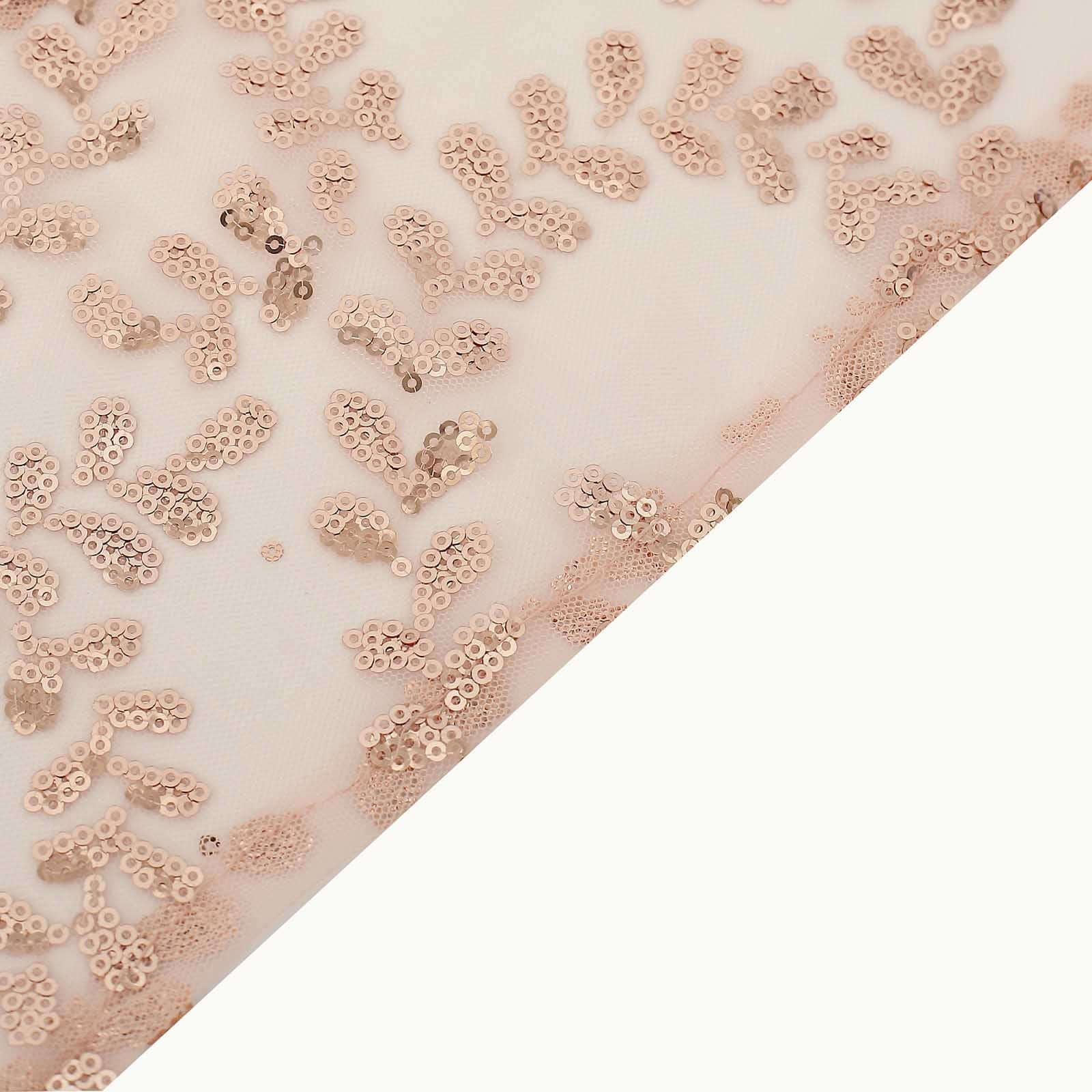 Hot Deal! 5-Piece Rose Gold Tulle Chair Sashes with Leaf Vine Sequin Embroideries, 6x88 Inches