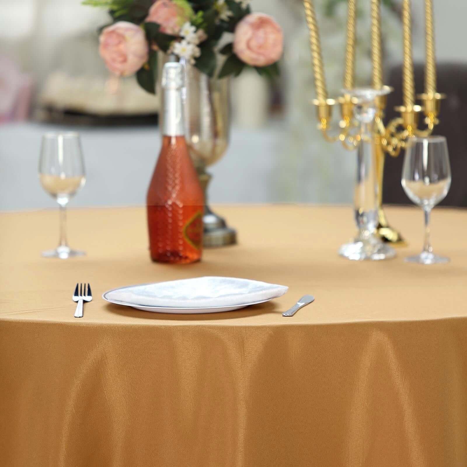 Exclusive Gold Polyester Round Tablecloth - 132' Dia for Grand Celebrations