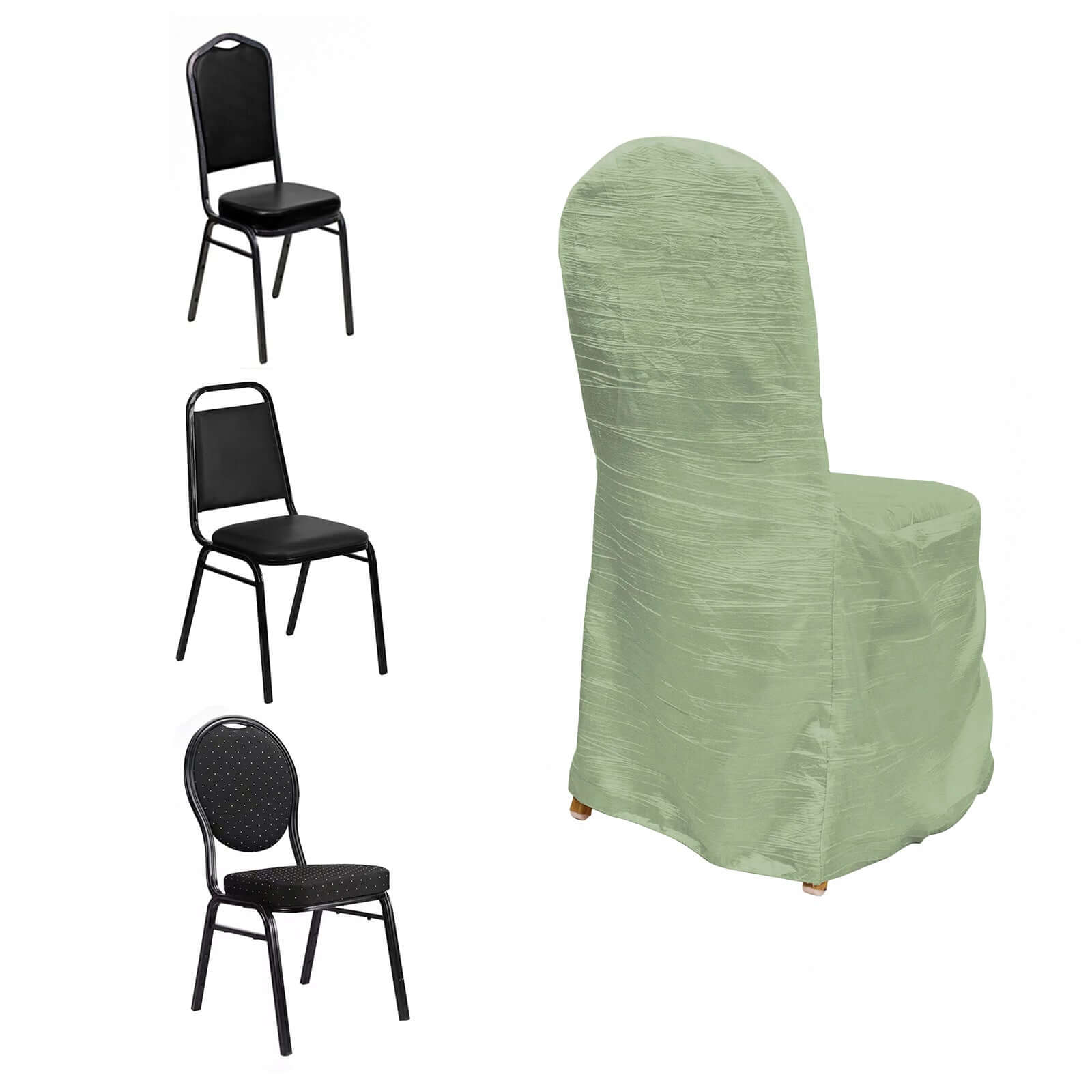 Reusable Sage Green Crinkle Crushed Taffeta Slipcover for Banquet Chairs
