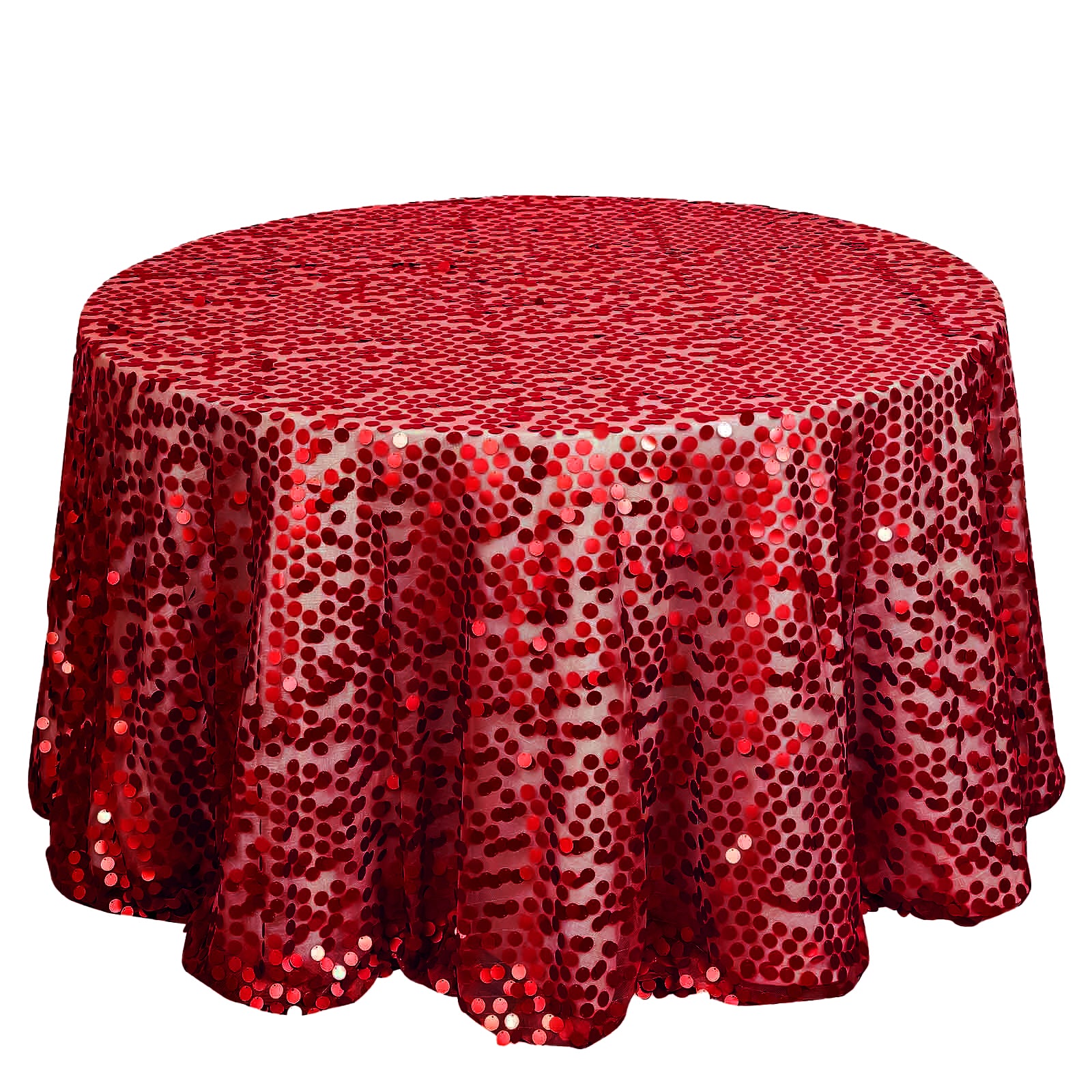 Red Sequin 120-inch Round Seamless Tablecloth with Payette Design