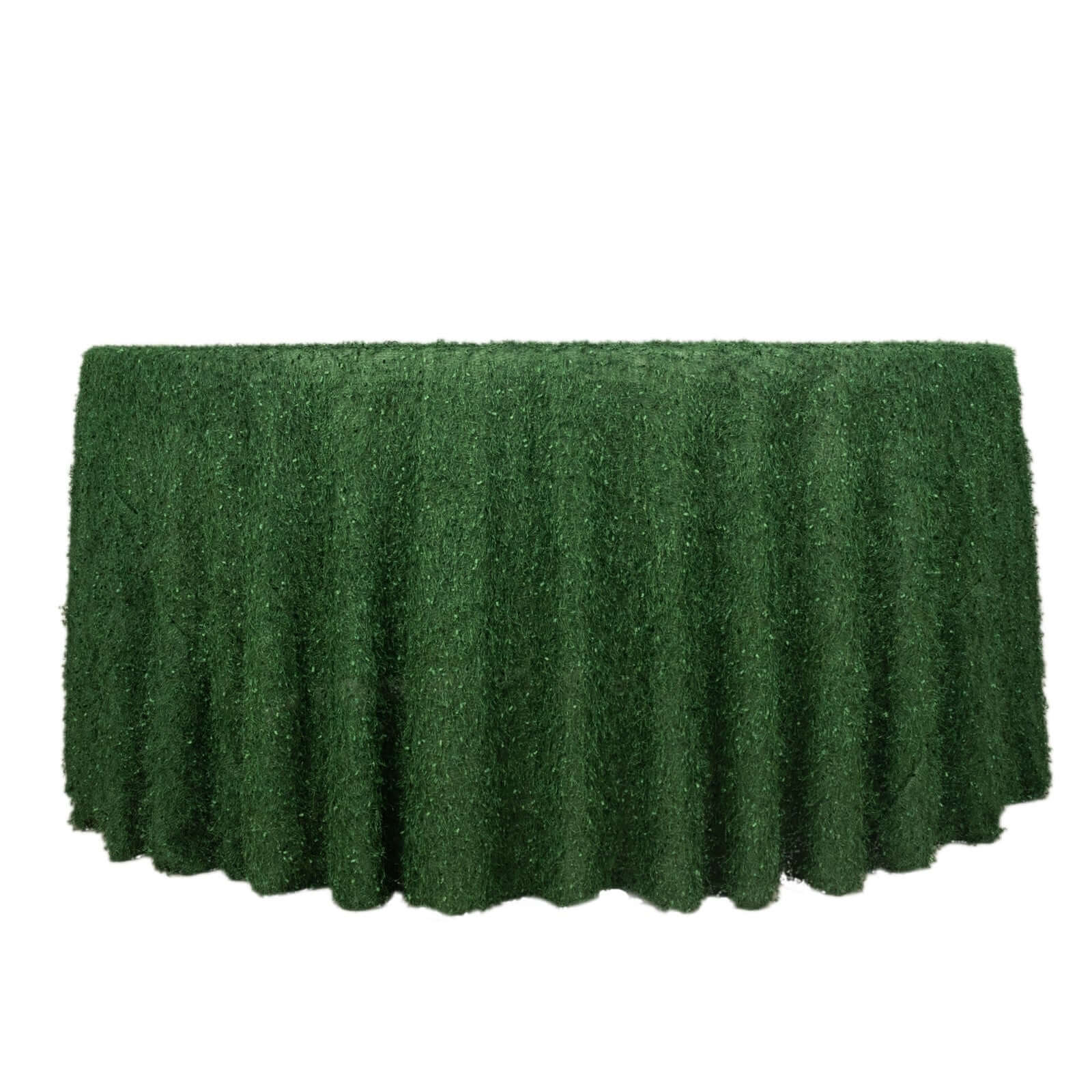 Premium Green Polyester 120 Round Tablecloth with Shaggy Fringe