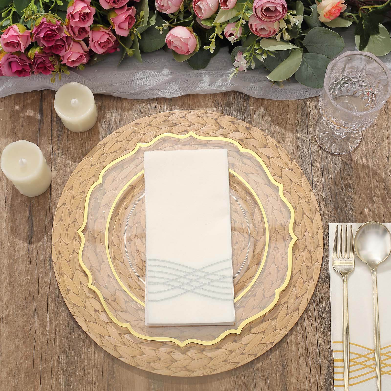 Amazing 6-Pack Disposable Round Cardboard Table Placemats with Woven Rattan Print, 13" Diameter for Rustic Events
