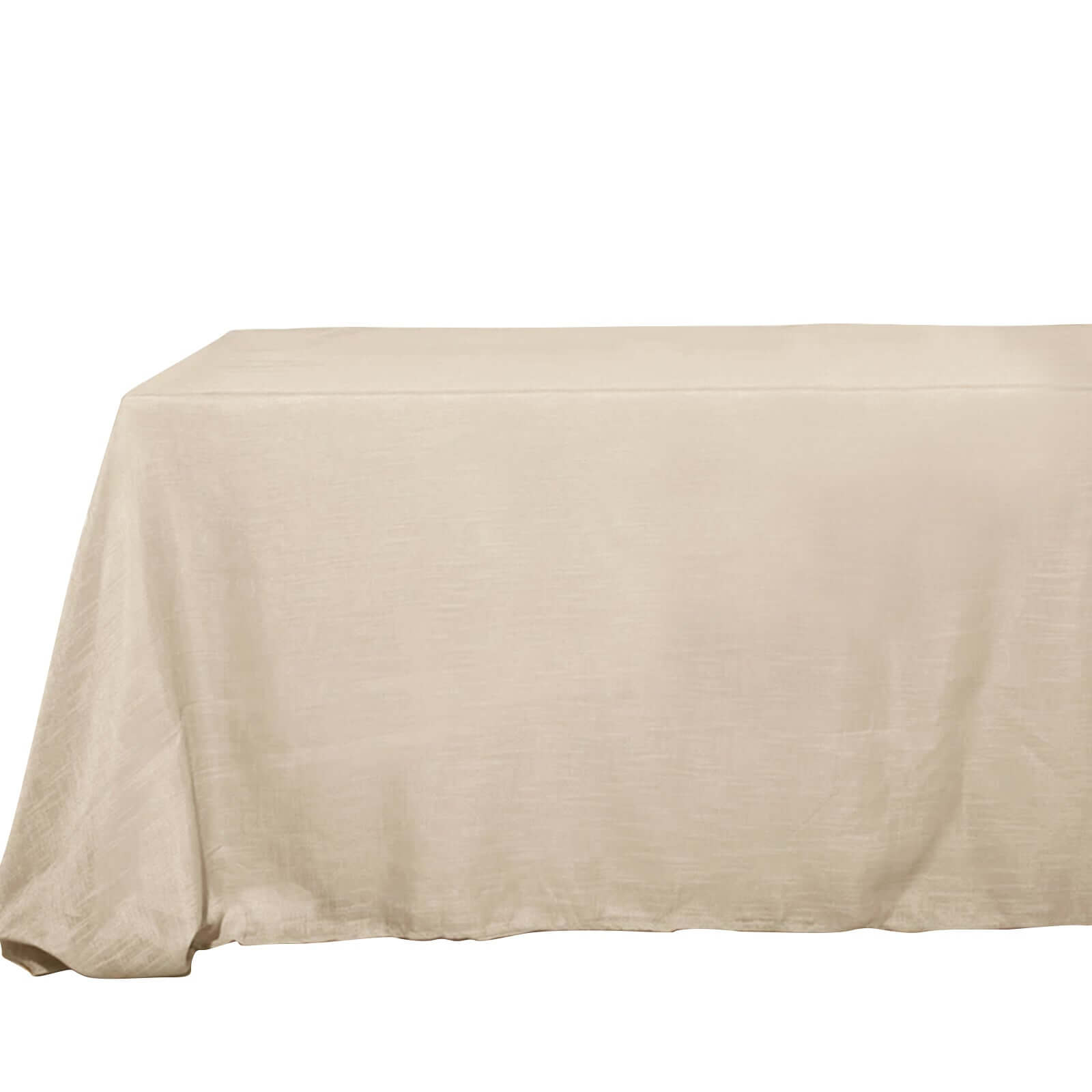 Beige Faux Linen Rectangular Tablecloth - Wrinkle-Resistant, Slubby Texture