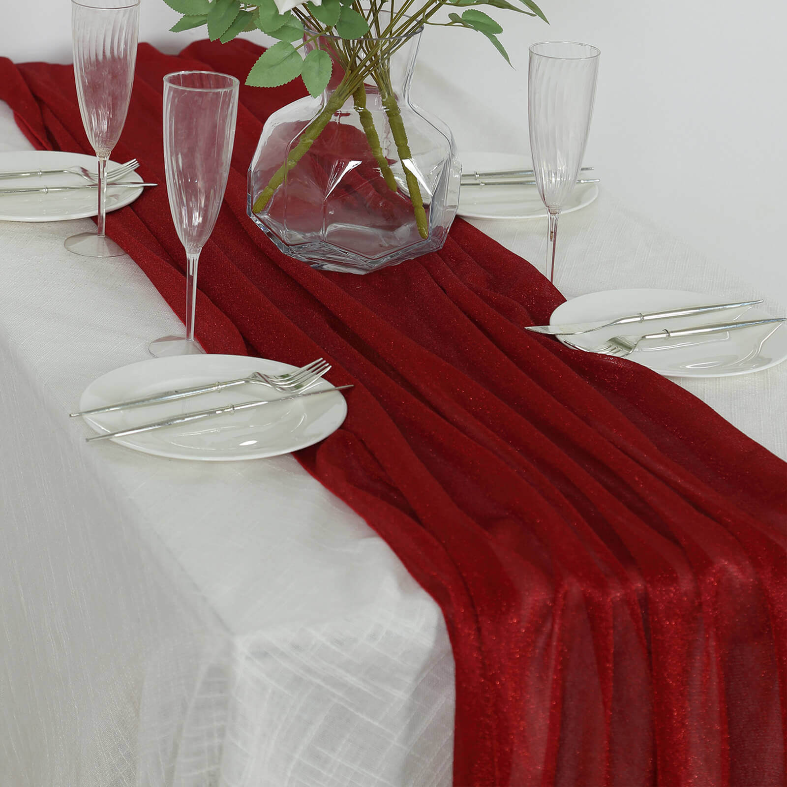 Red Sparkling Reusable Glitter Gauze Table Runner 27x120