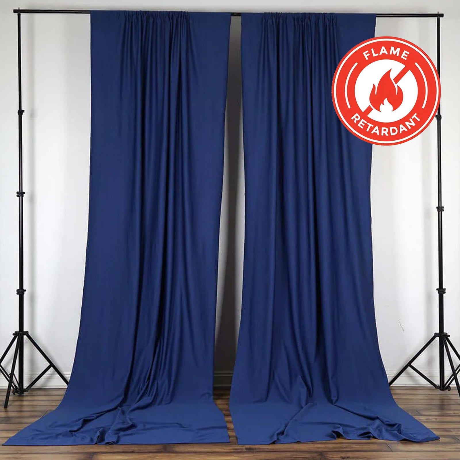2-Pack Navy Blue Wrinkle-Free Scuba Polyester Flame-Resistant 10ftx10ft Event Curtain Drapes