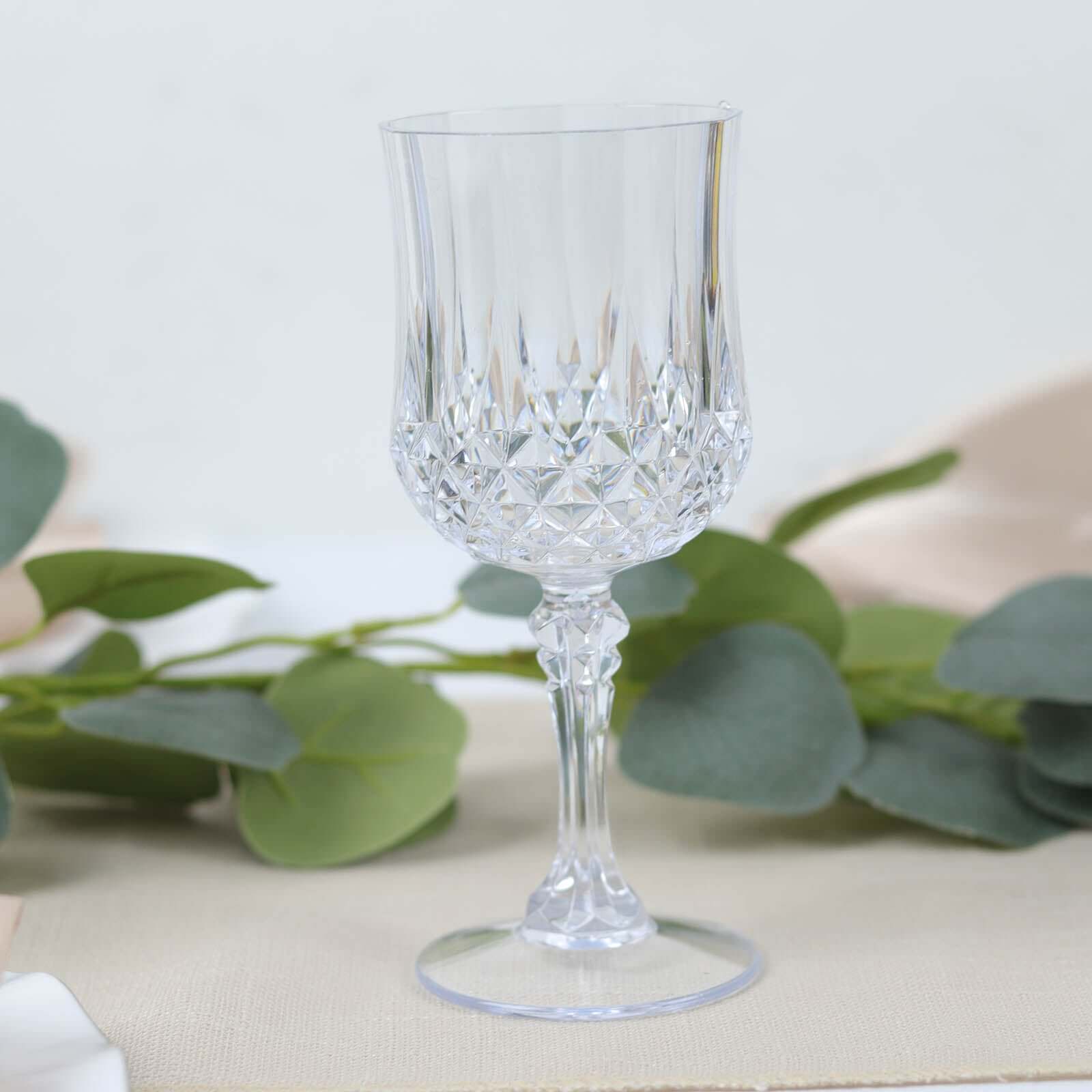 Amazing 6-Pack 8oz Shatterproof Clear Plastic Cocktail Goblets with Crystal Cut Design