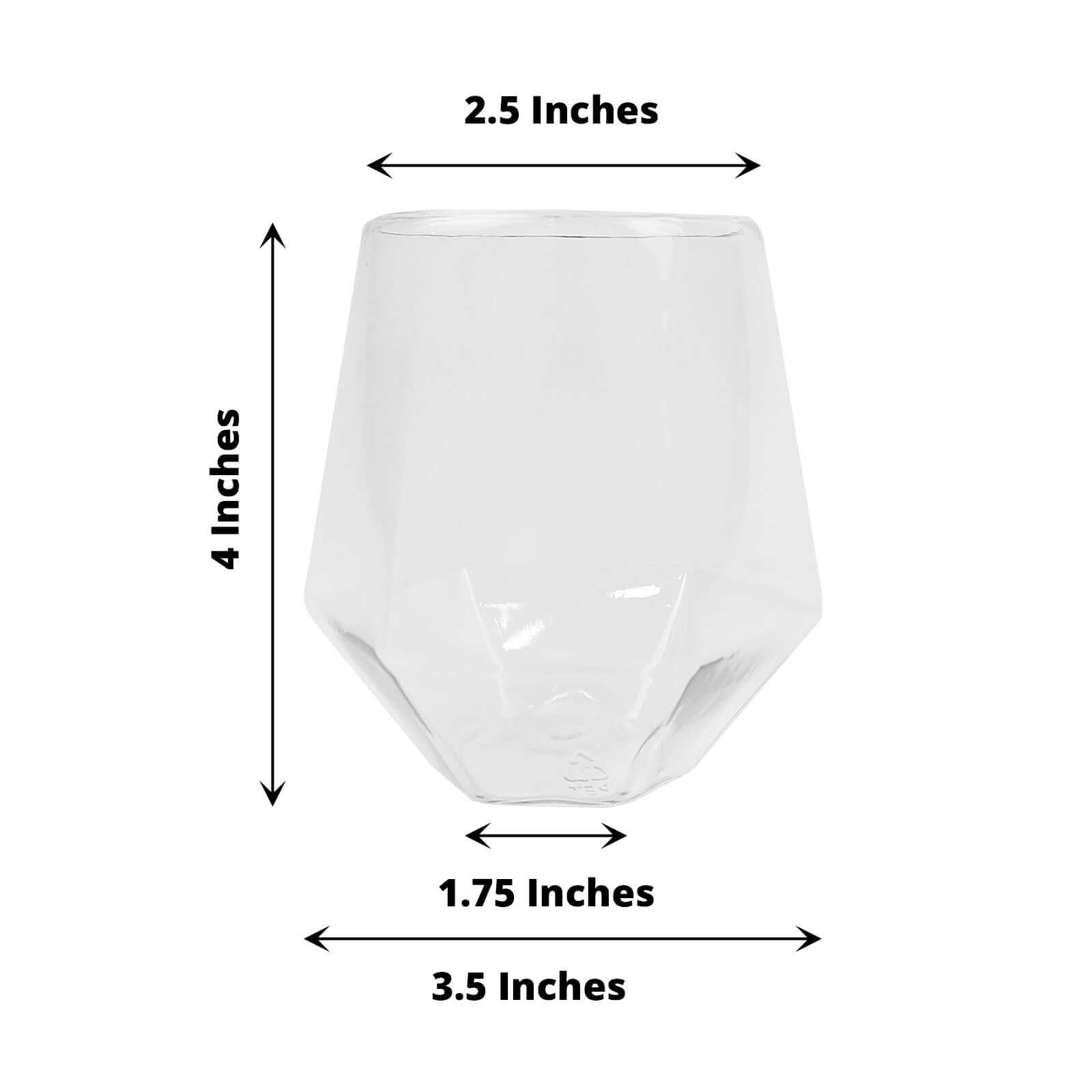 12-Piece Set of Reusable Clear Plastic Stemless Diamond-Shaped 12oz Wine & Whiskey Glasses