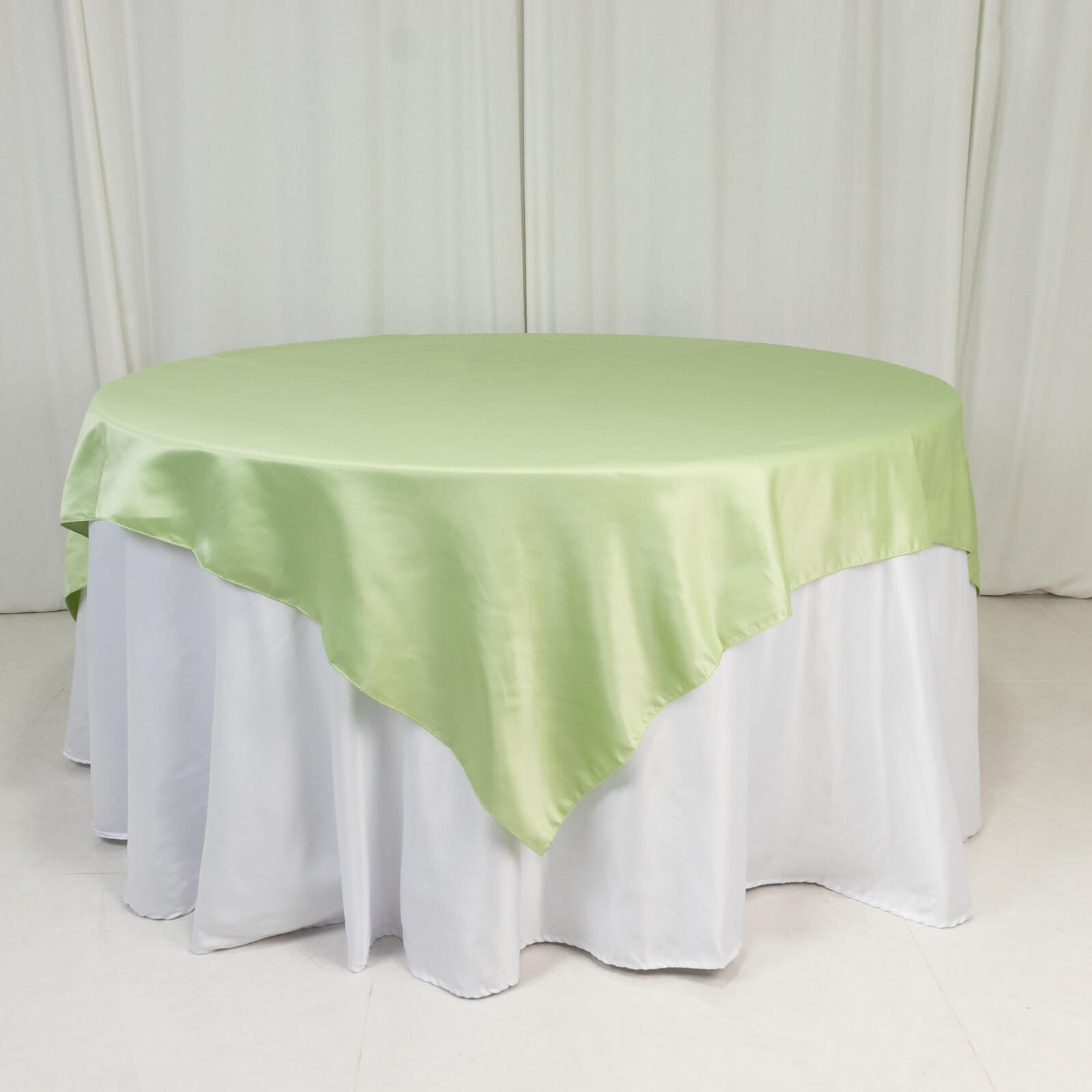 Sage Green Lamour Satin 72x72 Square Table Overlay with Smooth Finish