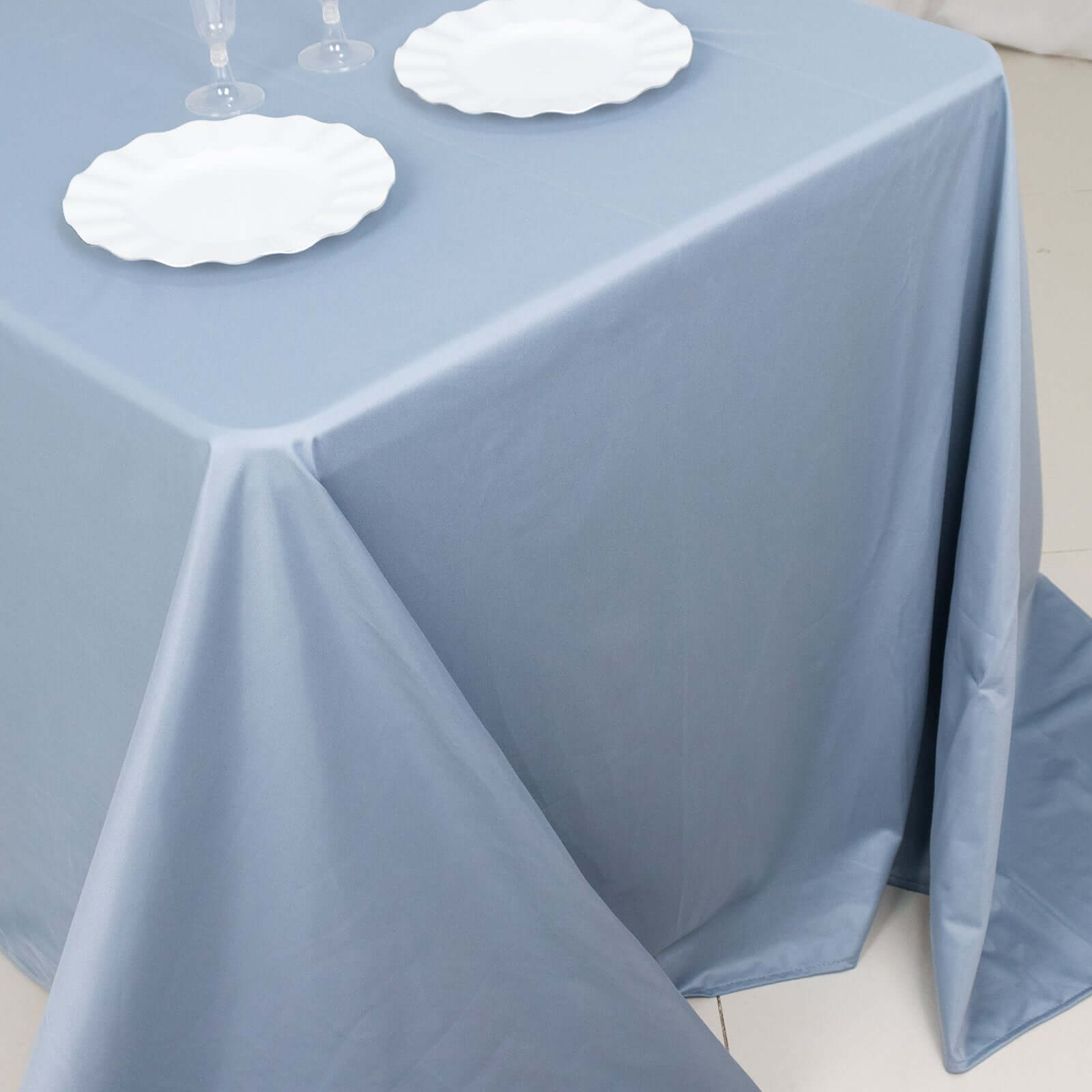 Wrinkle-Free, Stain-Resistant Dusty Blue Scuba Polyester 90x132 Rectangular Tablecloth