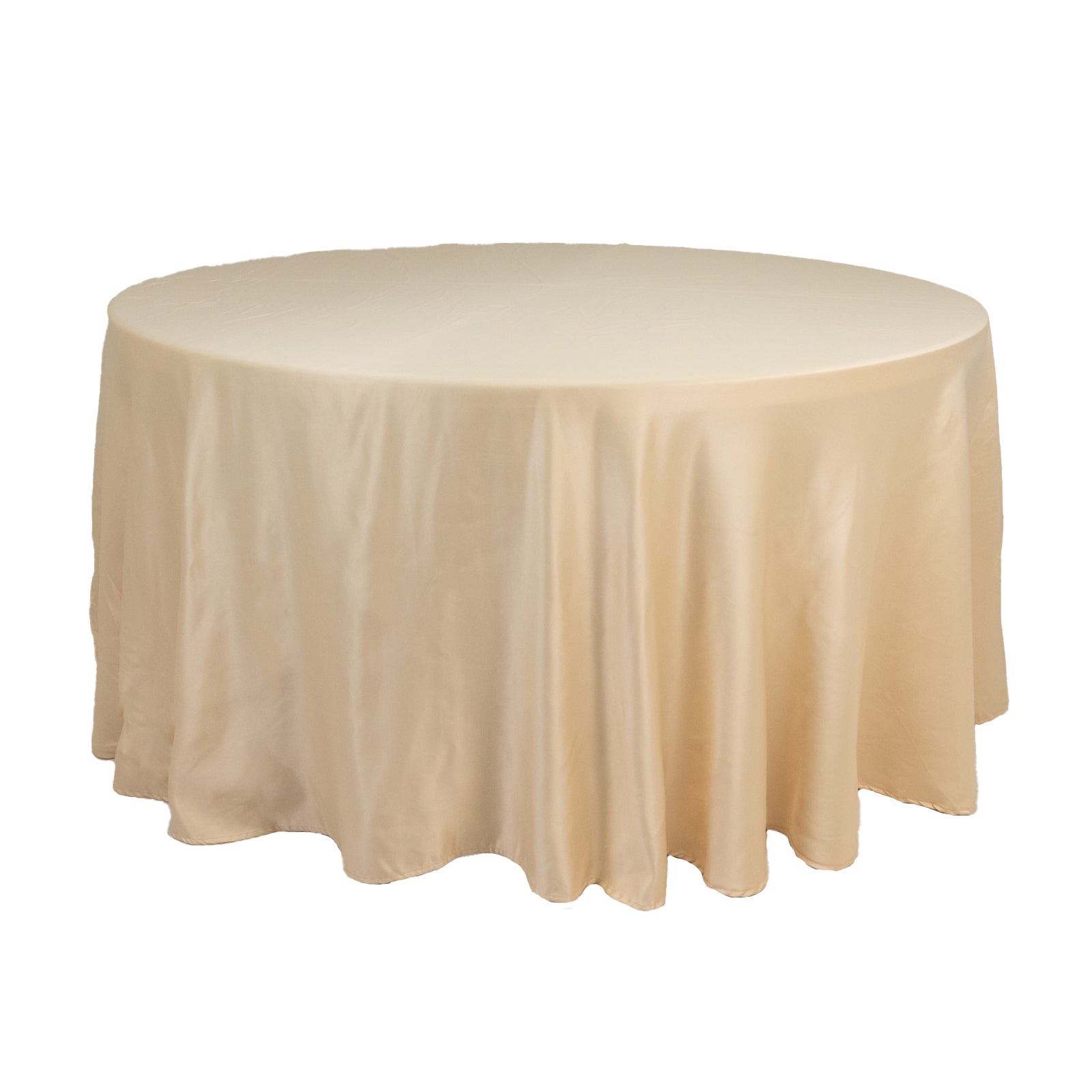 Exclusive Lamour Satin 120-Inch Round Beige Tablecloth - Seamless with Soft Sheen