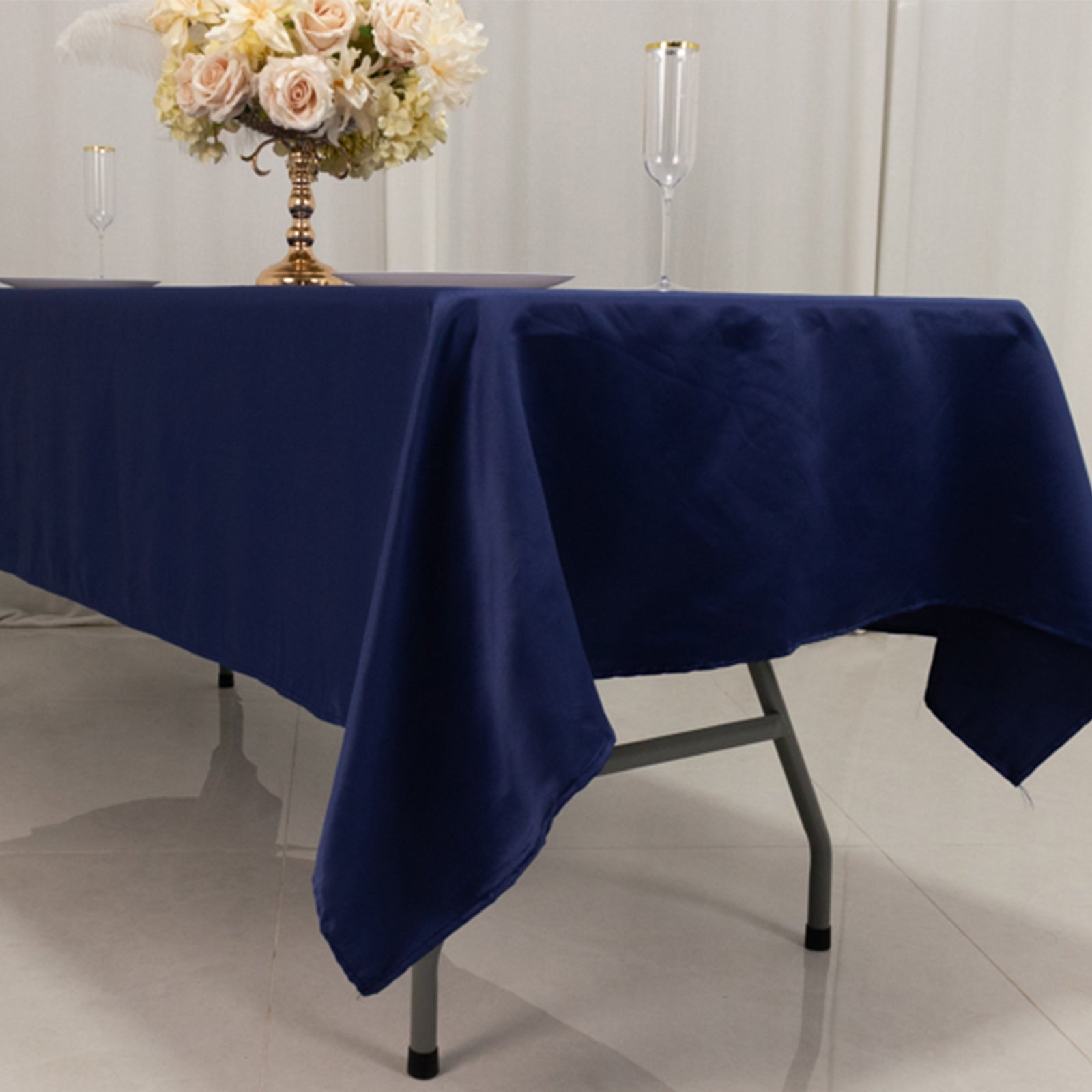 Navy Blue Lamour Satin Rectangle Tablecloth (60x102) - Durable & Soft