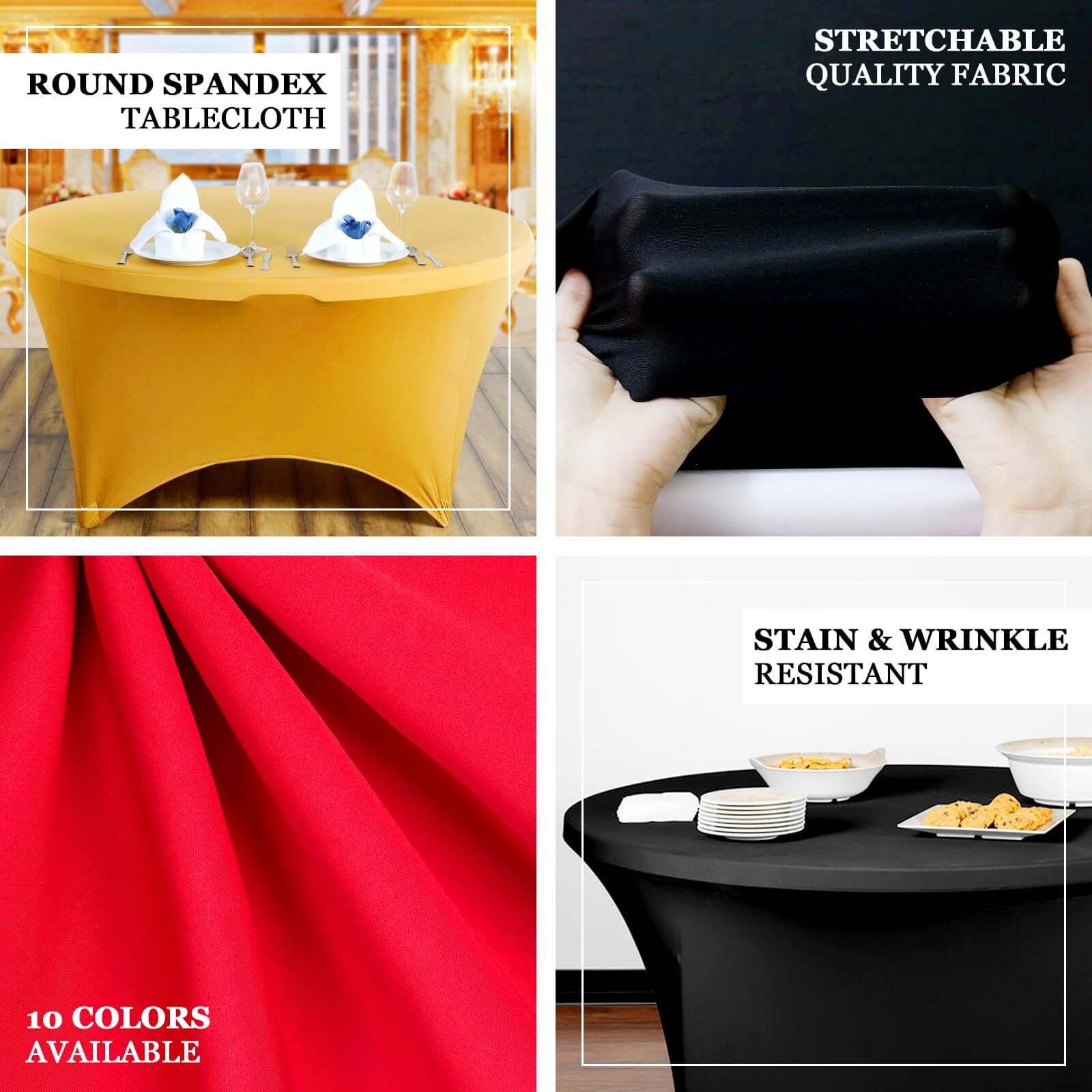 Gold Stretch Spandex 5ft Round Tablecloth - Durable for Events, Great Value!