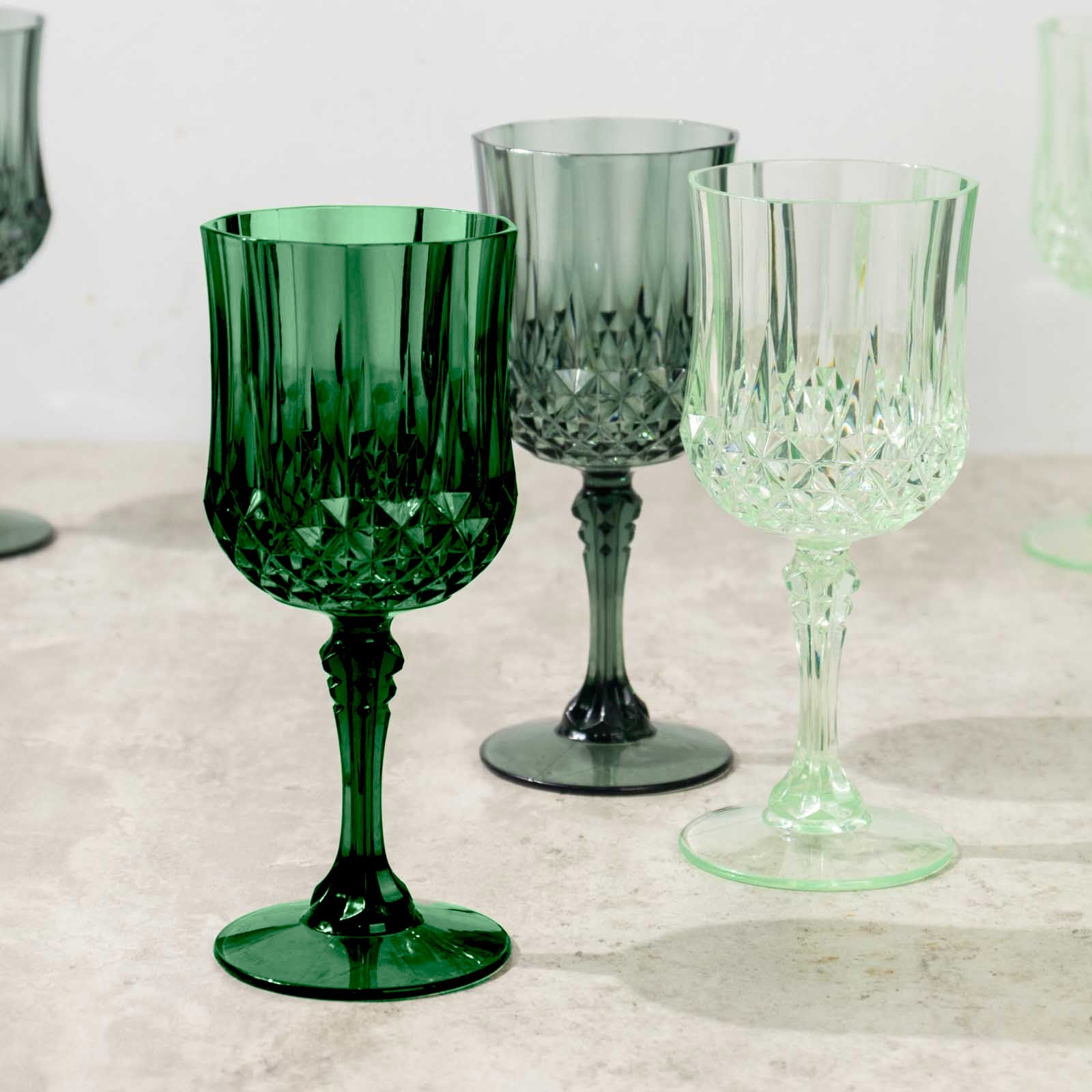 Hot Deal! 12-Pack 8oz Shatterproof Plastic Cocktail Goblets in Assorted Green Crystal Cut Design