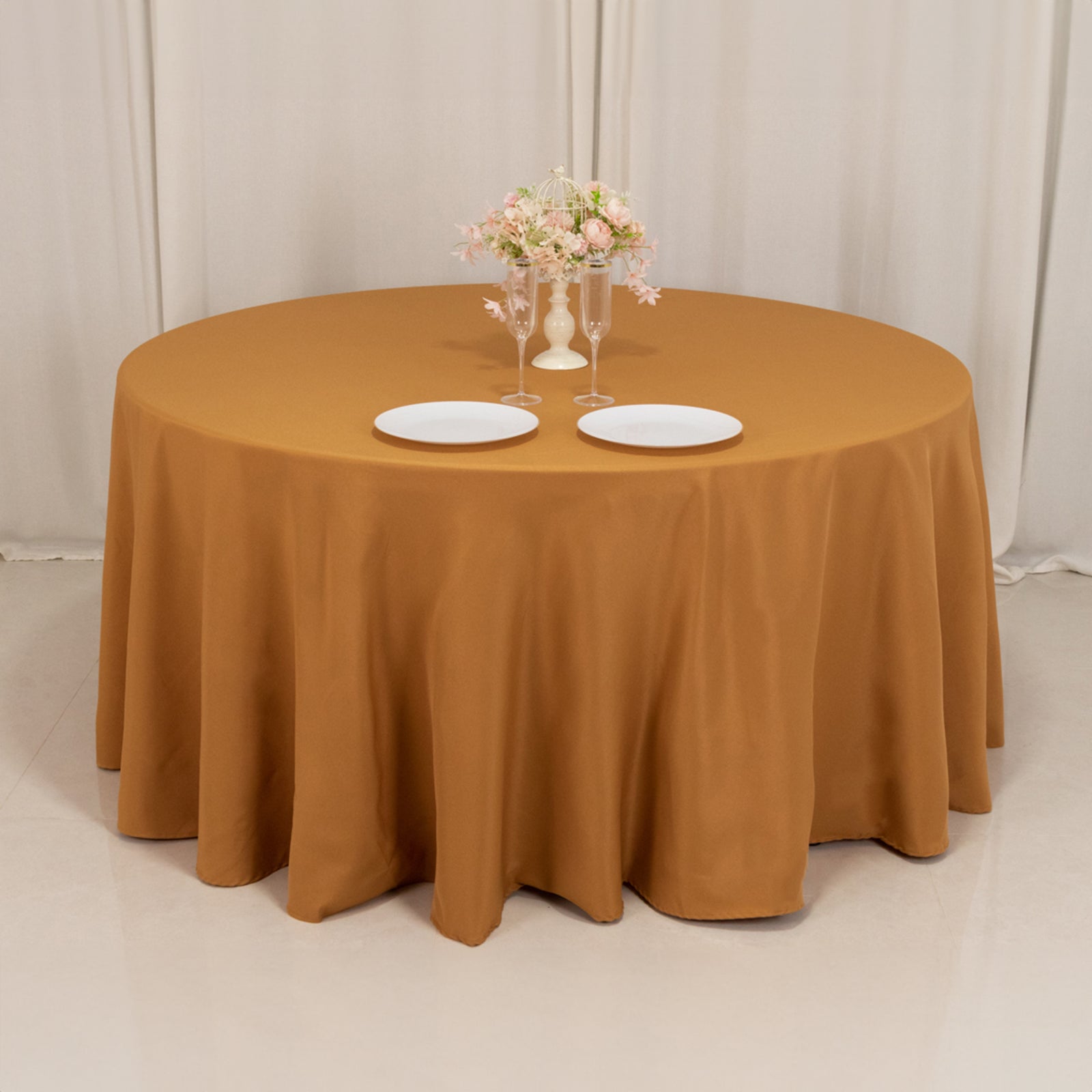 Seamless 220GSM Wrinkle-Resistant Gold Premium Polyester 120 Round Tablecloth for Elegant Events