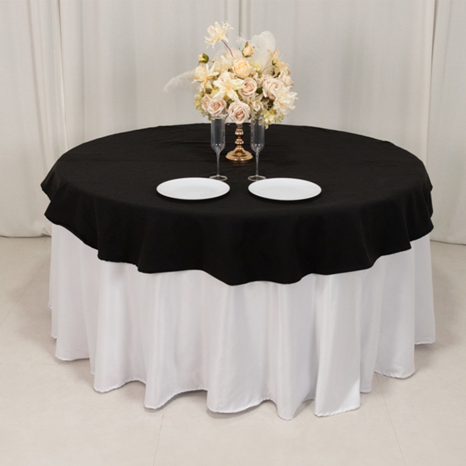 Black 70" Wrinkle-Resistant Cotton Blend Round Tablecloth - Ideal for Events