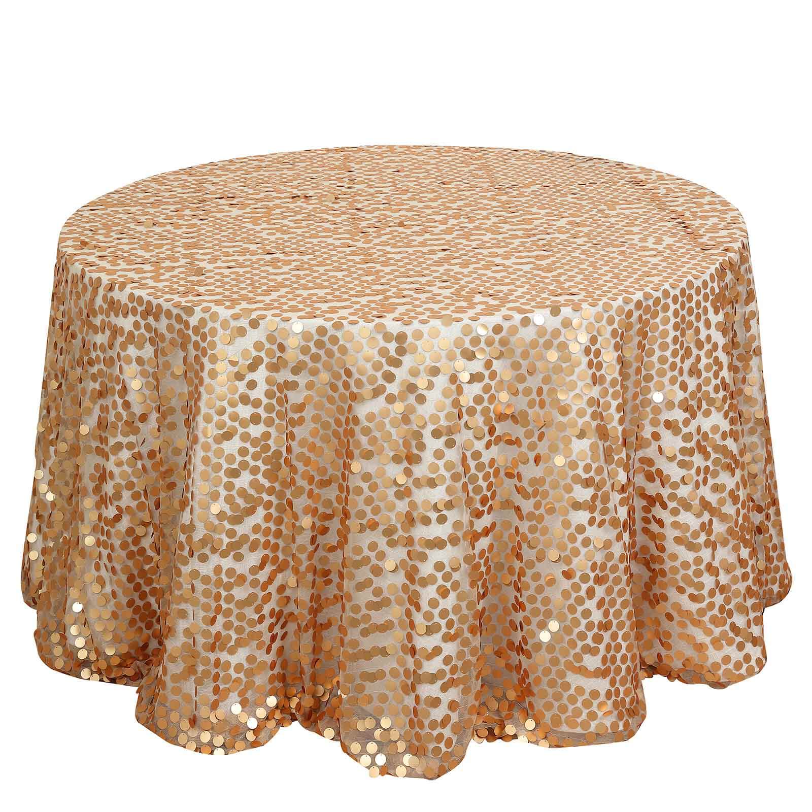 Hot Sale! 120-Inch Seamless Matte Champagne Sequin Round Tablecloth for Events