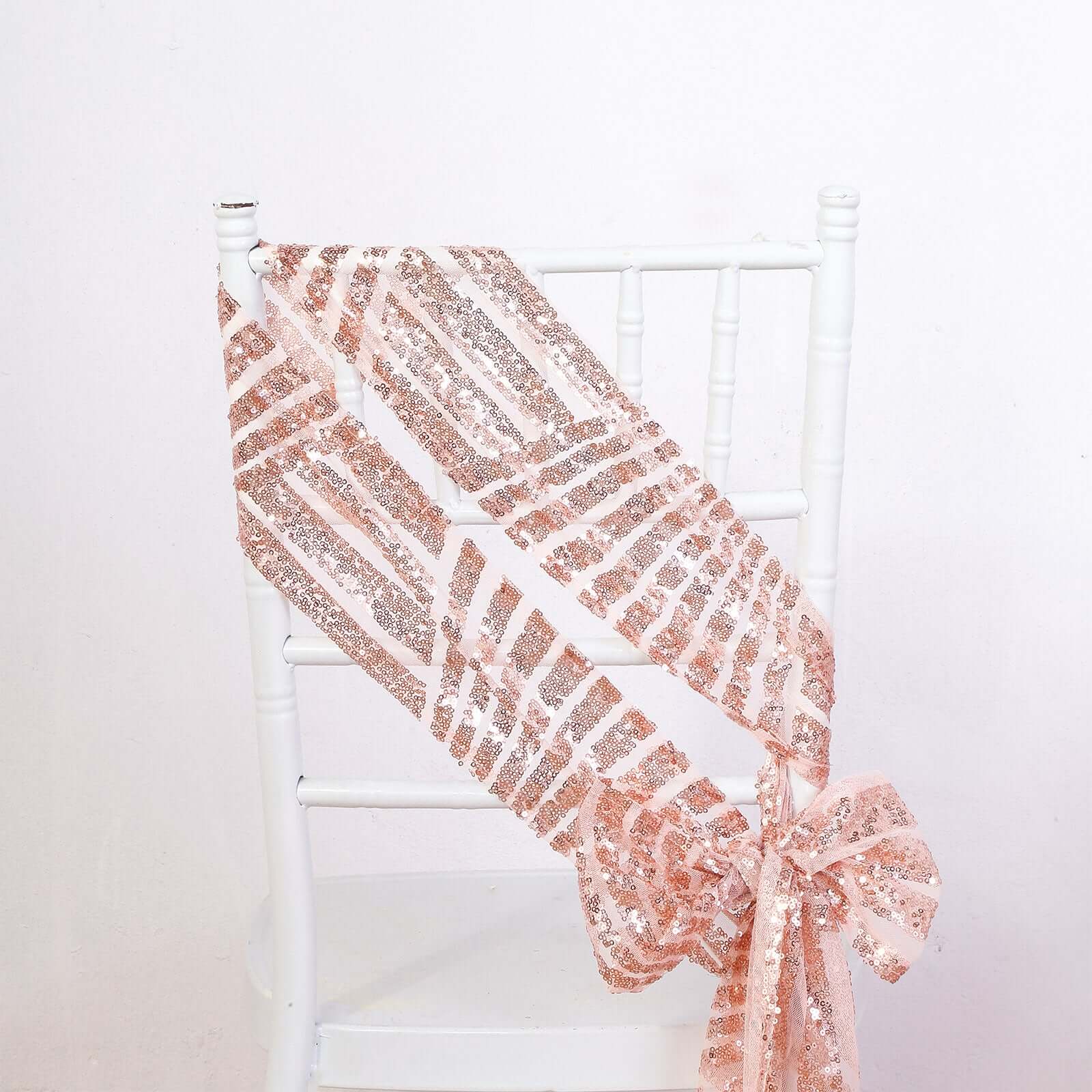 5-Pack Rose Gold Glitz Sequin Chair Sashes with Diamond Design - Exclusive Offer