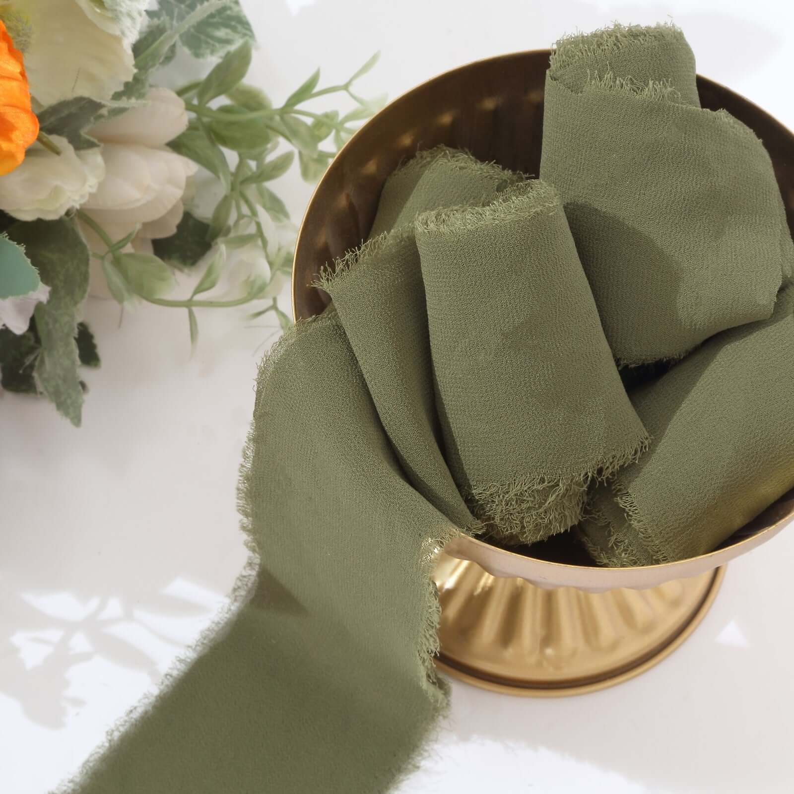 Hot Deal! 2-Pack 6yds Dusty Sage Green Silk-Like Chiffon Ribbon Rolls for DIY Wedding Bouquets