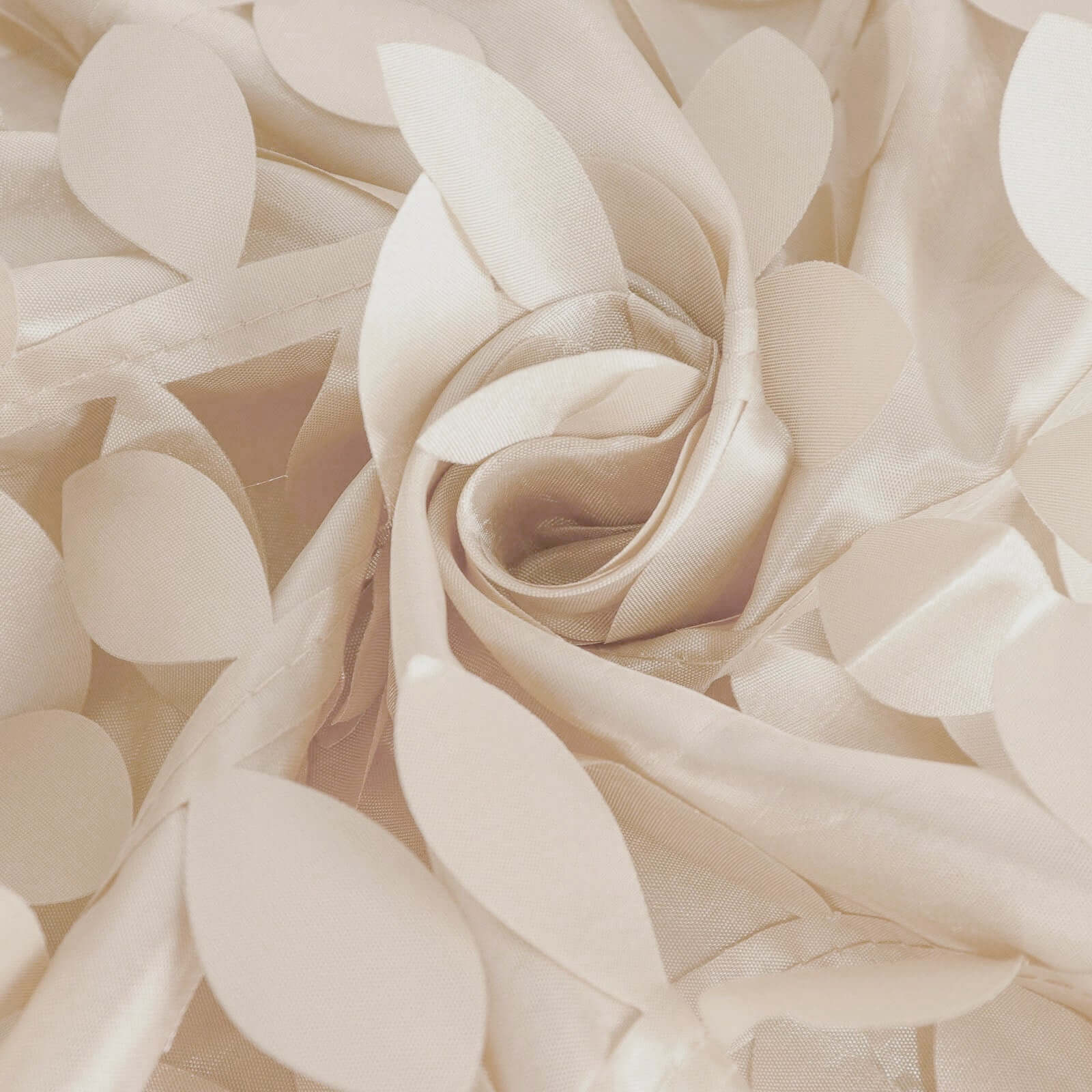 Exclusive Beige 132-Inch Round Taffeta Tablecloth with 3D Leaf Petal Design