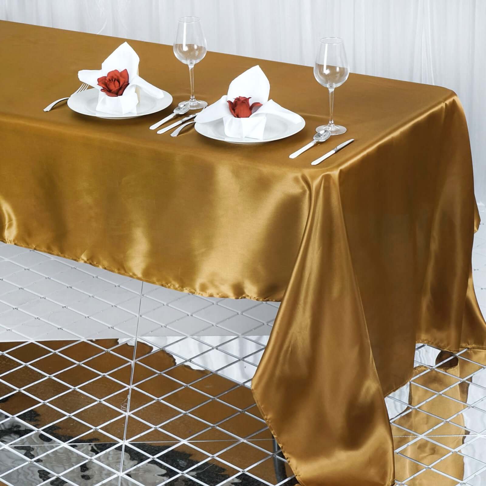 Luxurious Gold Satin 60x126 Rectangular Tablecloth for Weddings and Parties