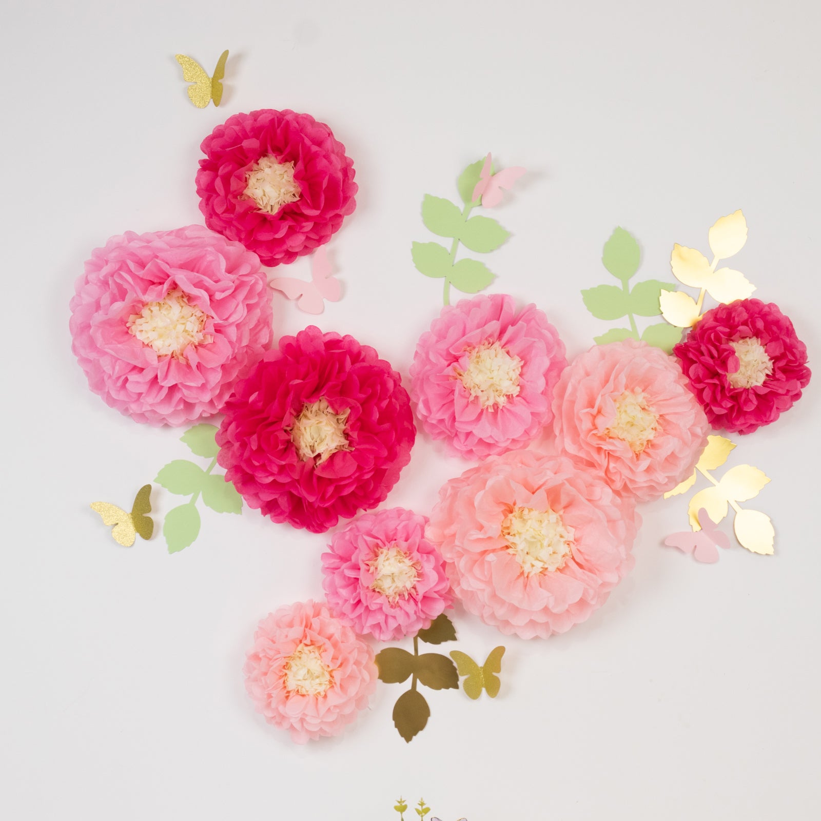 Hot Sale! 21-Piece Tissue Paper Flower Pom Poms Decor Kit in Blush Pink for Wall Decor