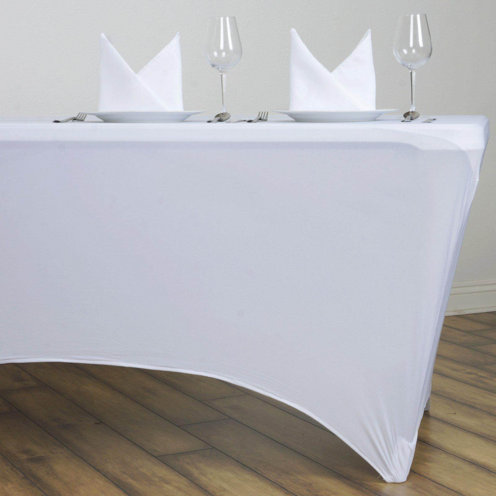 Premium White Stretch Spandex 6ft Rectangle Tablecloth - Ideal for Events & Presentations