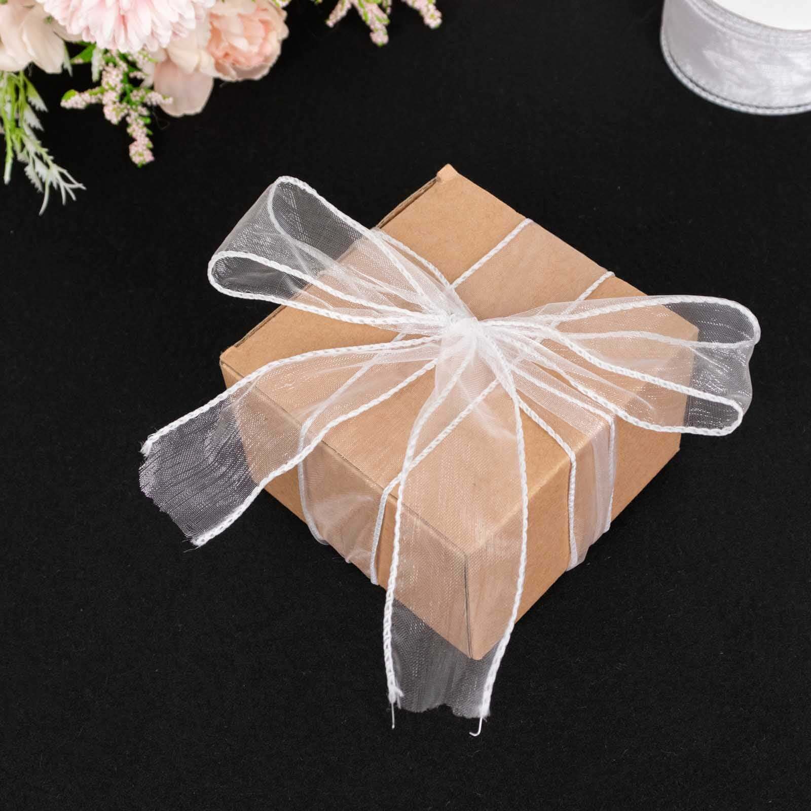 1.5-Inch Wide White Sheer Organza Wired Edge Ribbon, 10 Yards per Spool