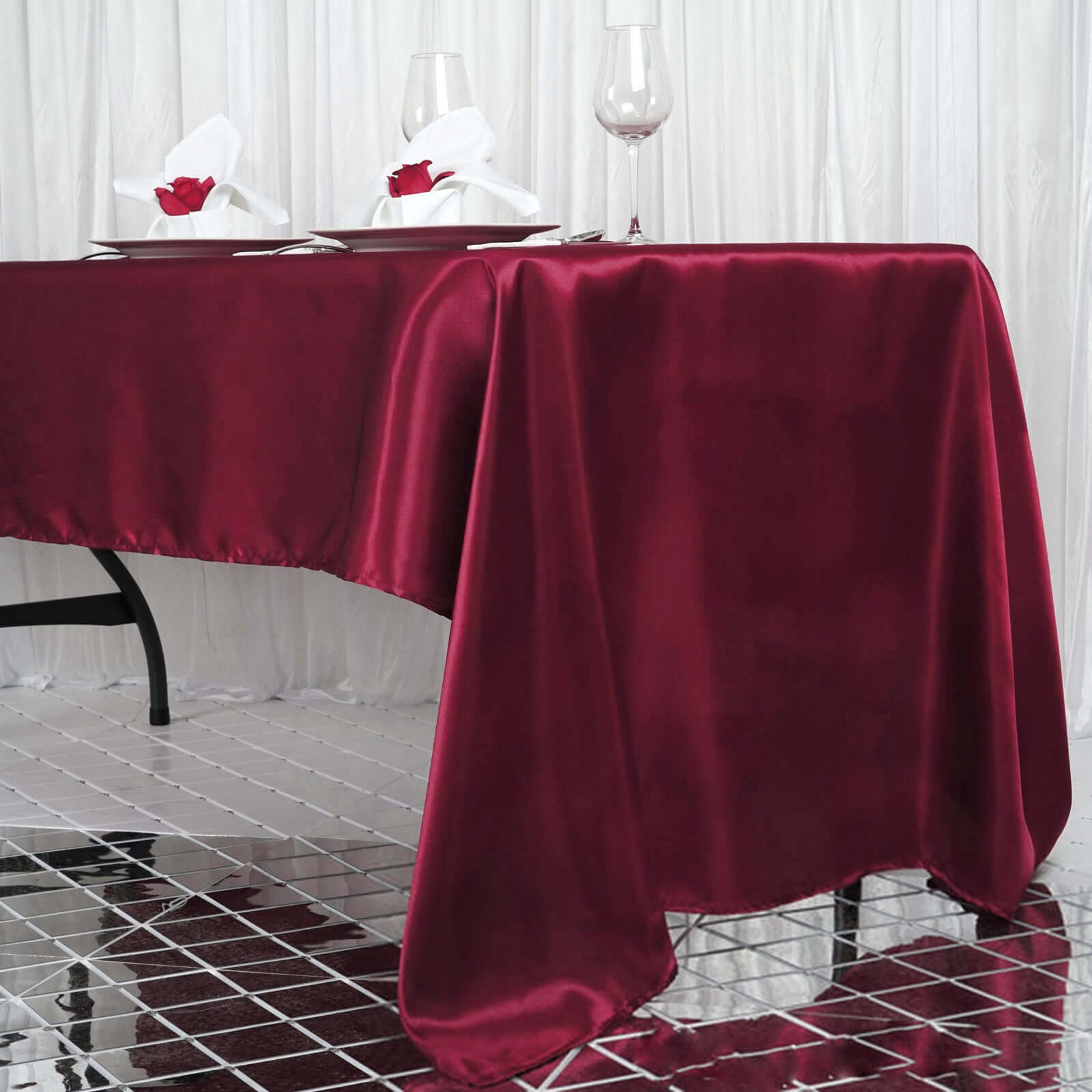 Hot! Burgundy Satin 60x126 Rectangular Tablecloth - Smooth & Lustrous