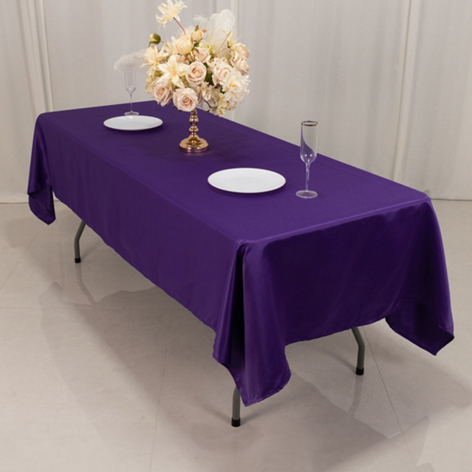 Purple Lamour Satin 60x102 Rectangle Tablecloth - Durable & Silky Soft, Ideal for Events