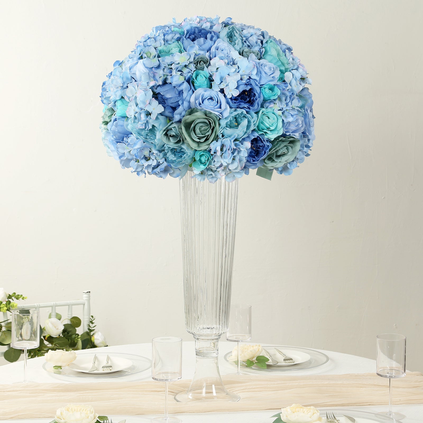 Large Pre - Arranged Blue Silk Rose Flower Balls for Wedding Table Decorations