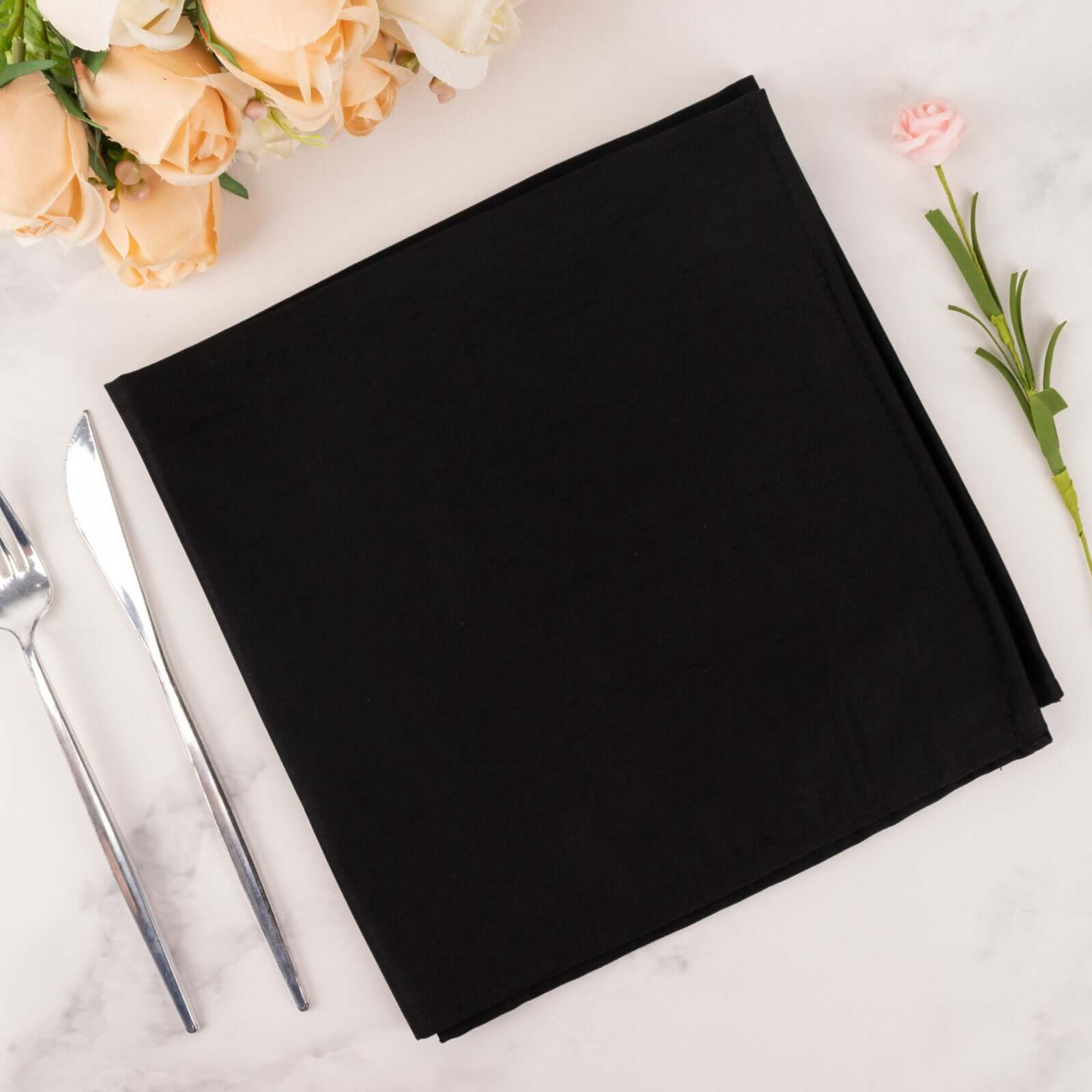5-Pack Premium Black 20x20 Scuba Dinner Napkins - Durable, Reusable & Stain-Free