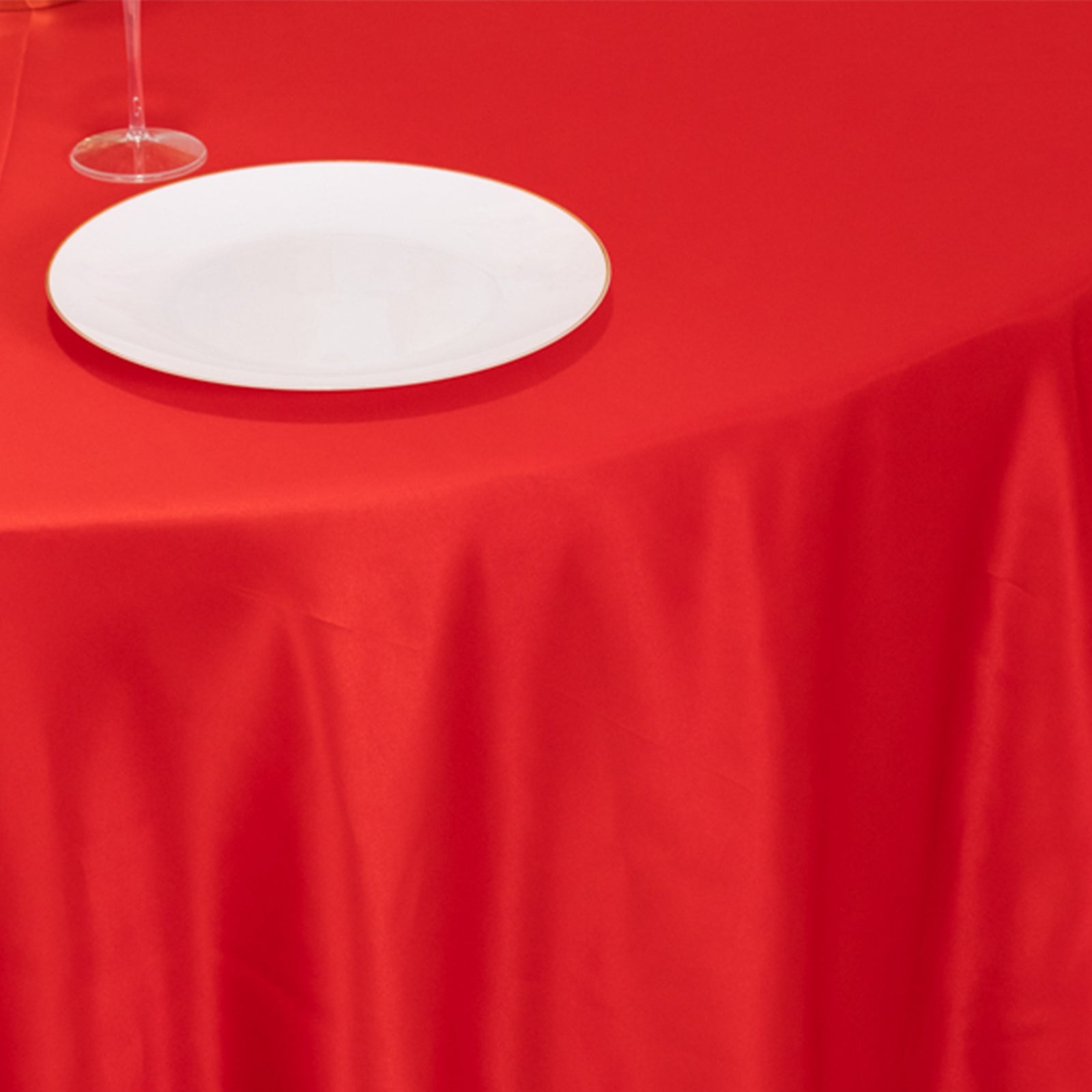 Hot Deal! Red Lamour Satin 120" Round Seamless Tablecloth with Soft Sheen