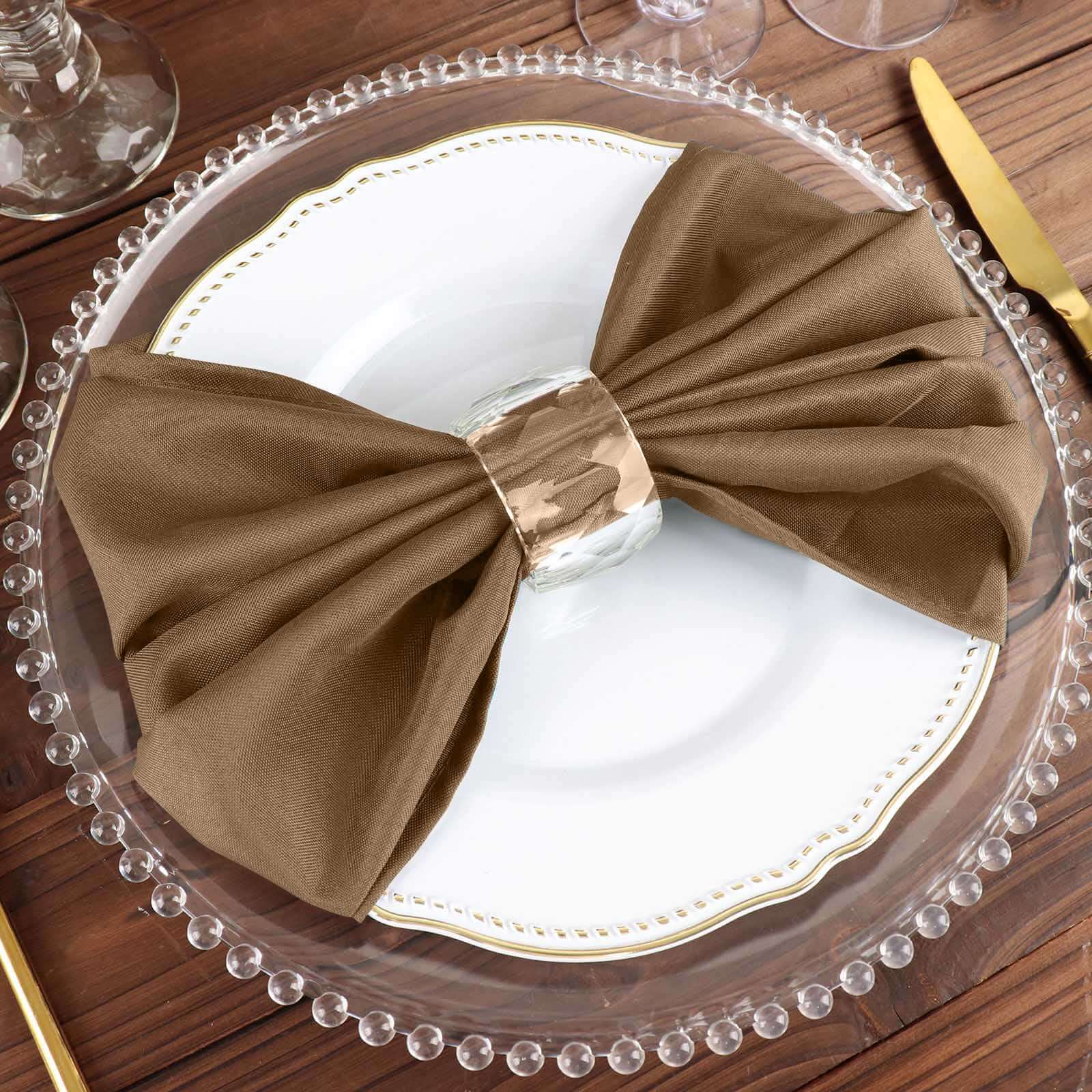 Wrinkle-Resistant 5-Pack Taupe Polyester 20x20 Easy-Care Cloth Napkins