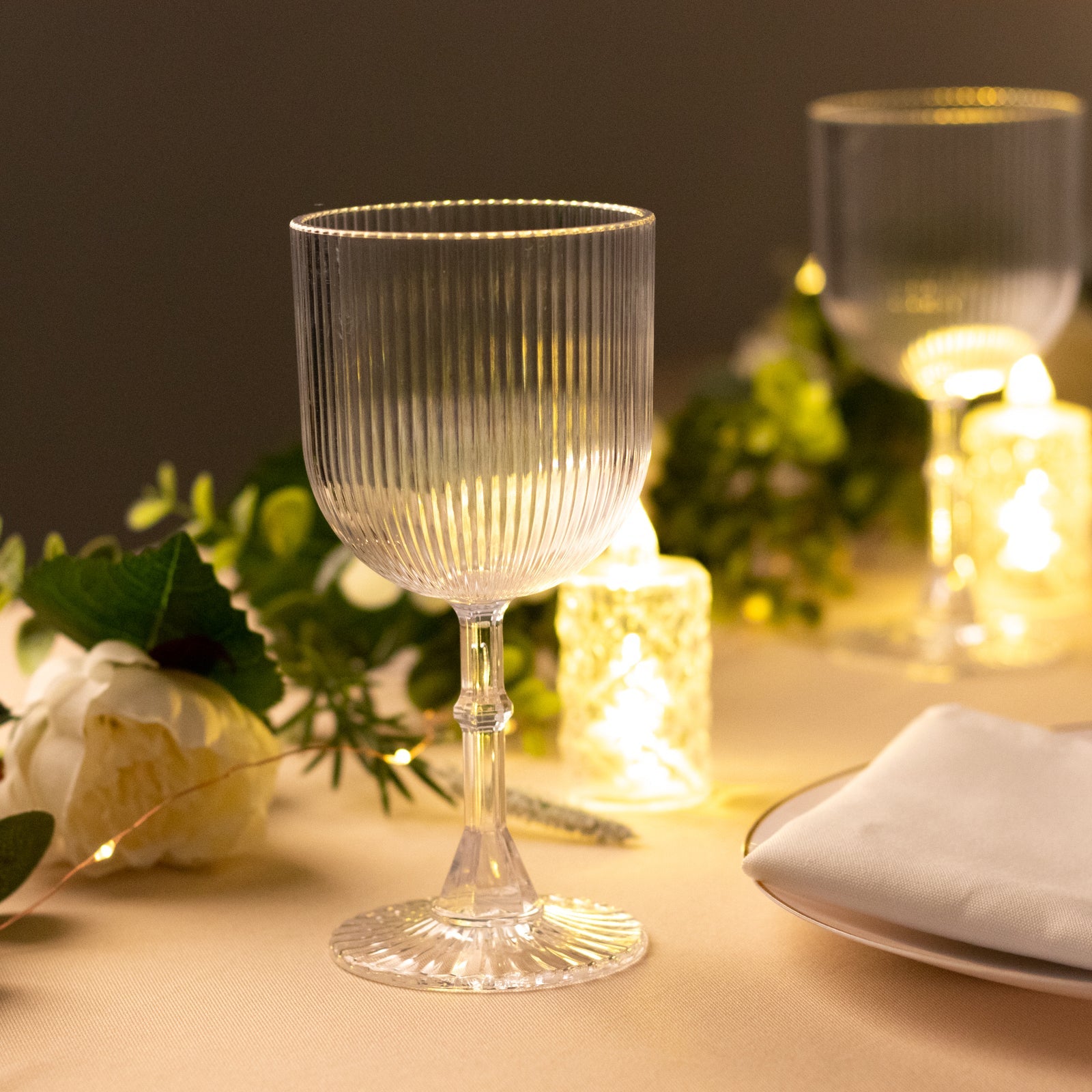 Get 12-Pack of 9oz Clear Vintage Ribbed Reusable Shatterproof Plastic Wine Goblets