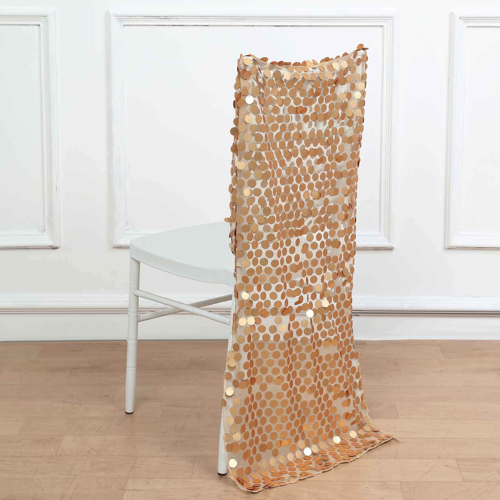 Matte Champagne Sequin Chair Slipcover for Chiavari Chairs - Glittering Big Payette Design