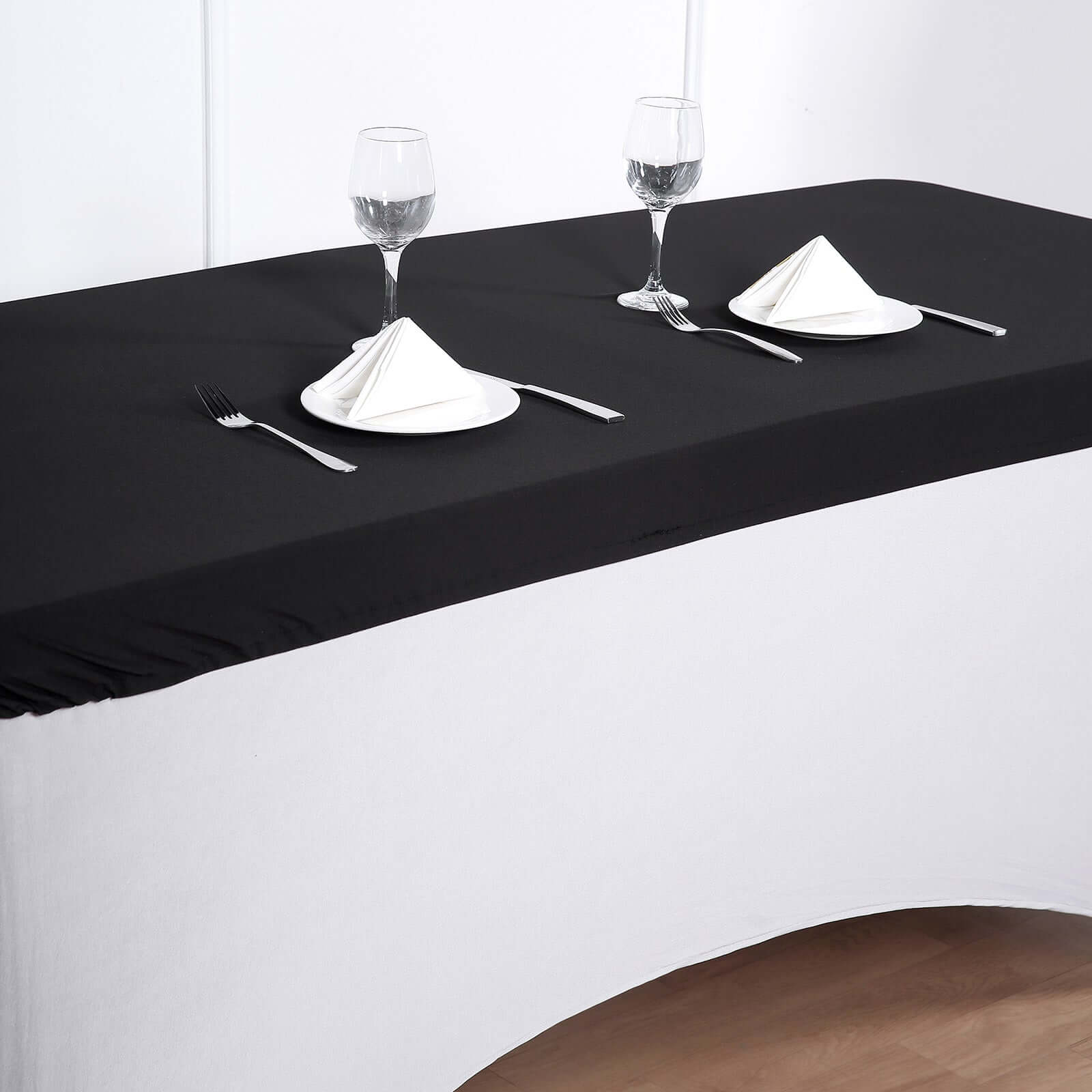 Black Spandex Table Topper - Stretchy, Wrinkle-Free & Fitted (96x30)