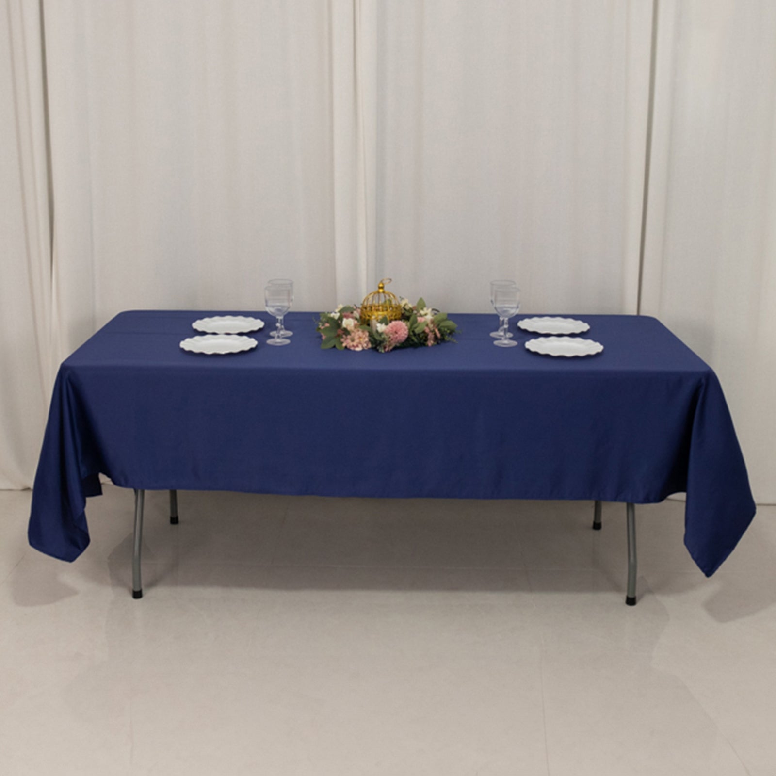 Navy Blue Lamour Satin Rectangle Tablecloth (60x102) - Durable & Soft