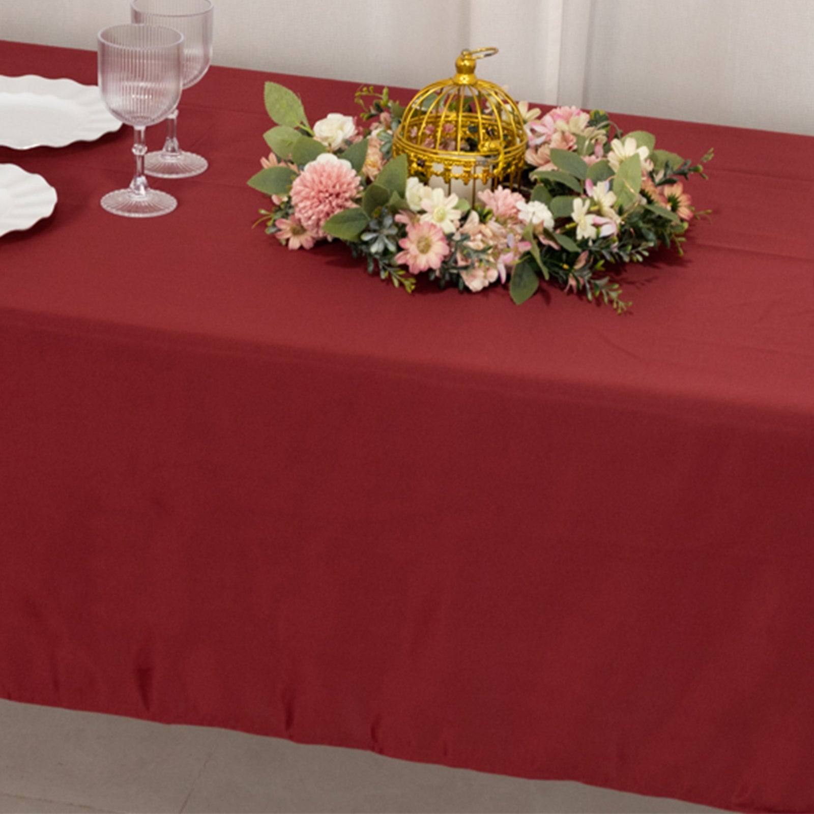 Exclusive Lamour Satin Burgundy Tablecloth - Durable & Soft for Events