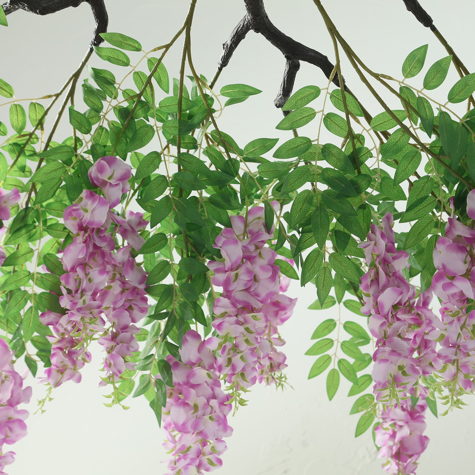 55-Inch Artificial Silk Lavender Lilac Wisteria Vine Round Hanging Floral Chandelier with Detachable Branches