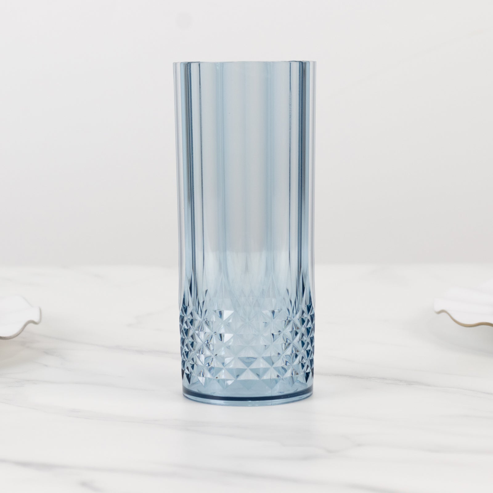 6-Pack Shatterproof 14oz Dusty Blue Plastic Cocktail Tumblers - Crystal Cut Style