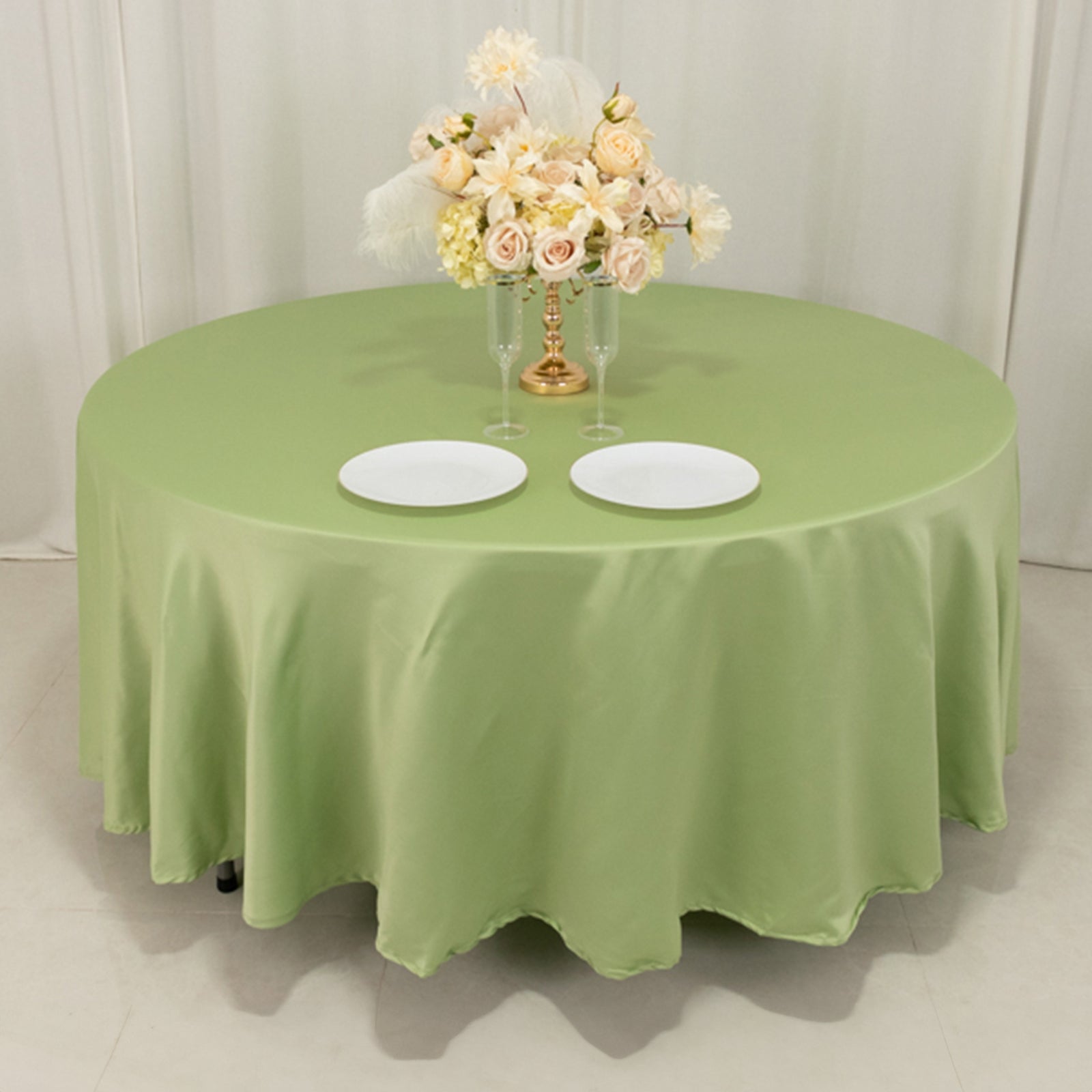 Durable Silk-Like Sage Green Lamour Satin 108-Inch Round Tablecloth