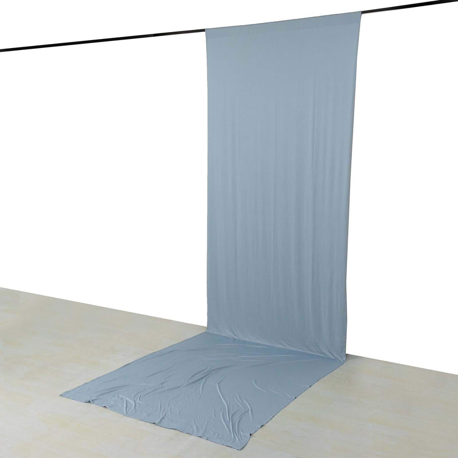 Wrinkle-Free Dusty Blue 4-Way Stretch Spandex Event Curtain with Rod Pockets - 5ft x 16ft