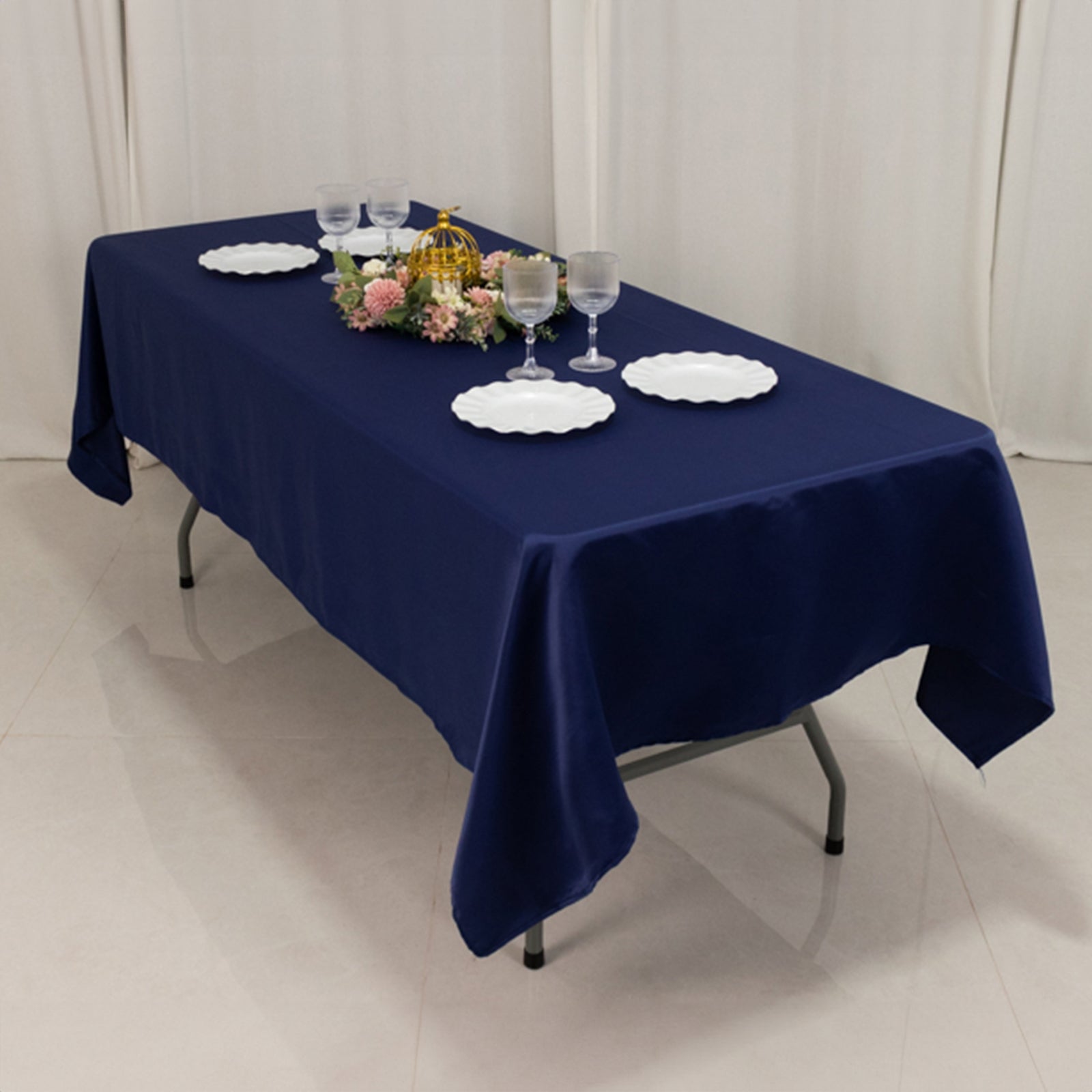 Navy Blue Lamour Satin Rectangle Tablecloth (60x102) - Durable & Soft