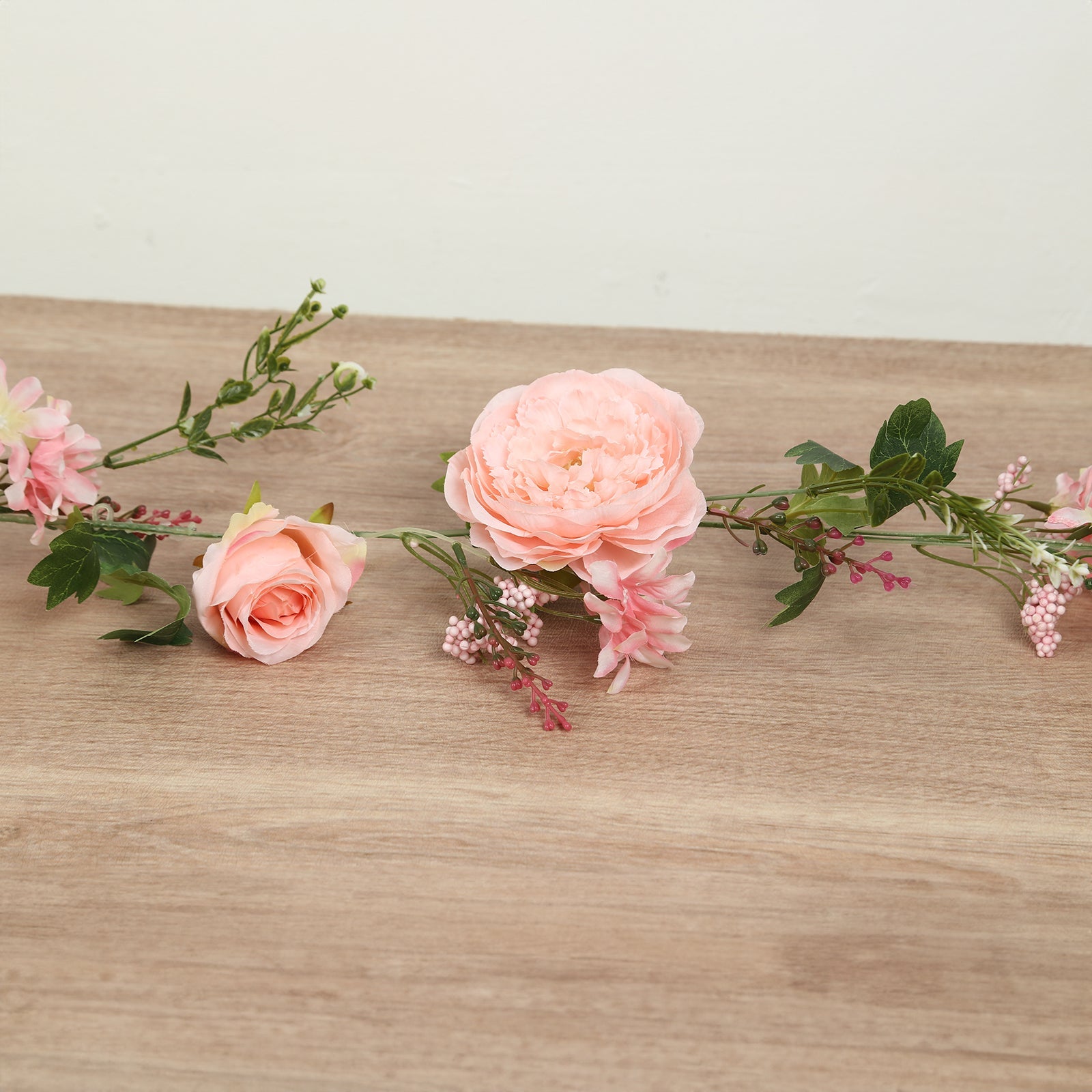 Hot Sale! 6ft Artificial Blush Silk Rose and Peony Flower Garland with Greenery for Decor