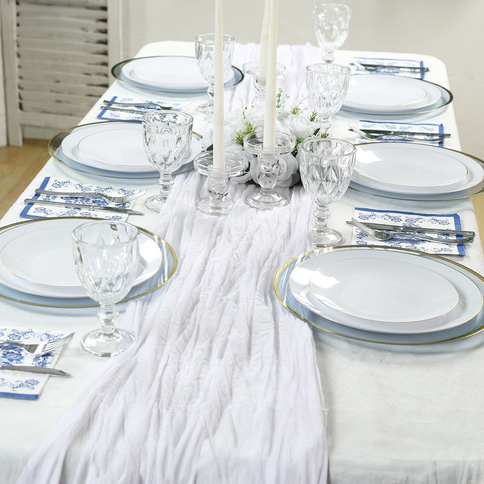 50-Pack Disposable 2-Ply Paper Cocktail Napkins in White & Royal Blue Damask - Soft & Highly Absorbent