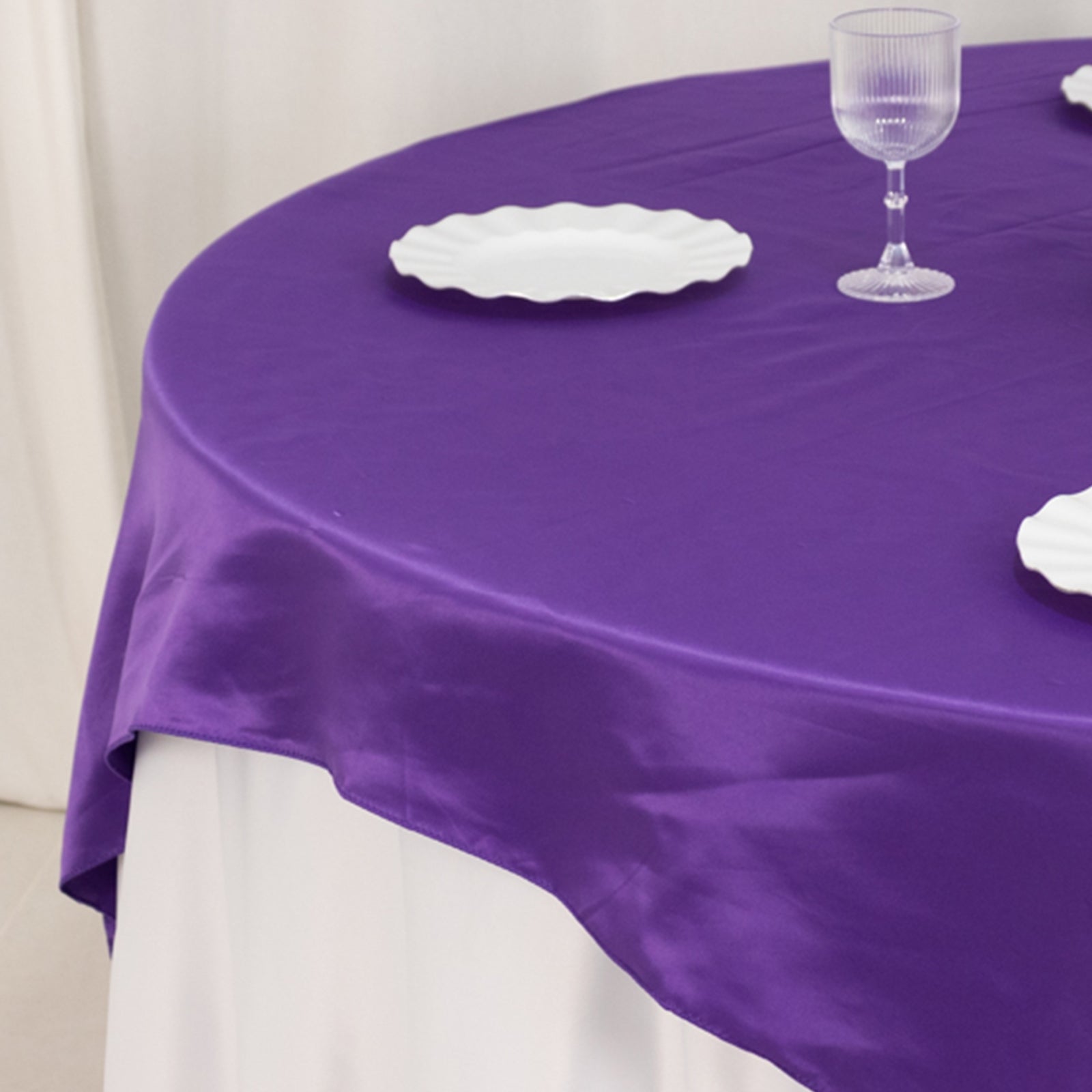 Purple Lamour Satin 72x72 Square Table Overlay with Smooth Finish