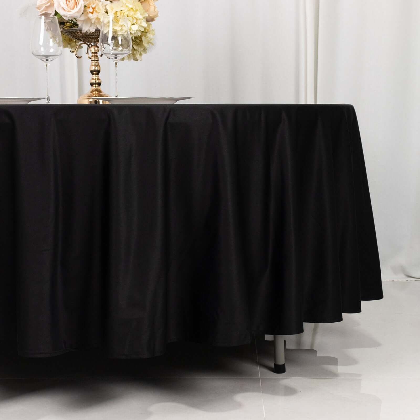 Black 108' Premium Wrinkle-Free & Stain-Resistant Scuba Round Tablecloth for Elegant Events