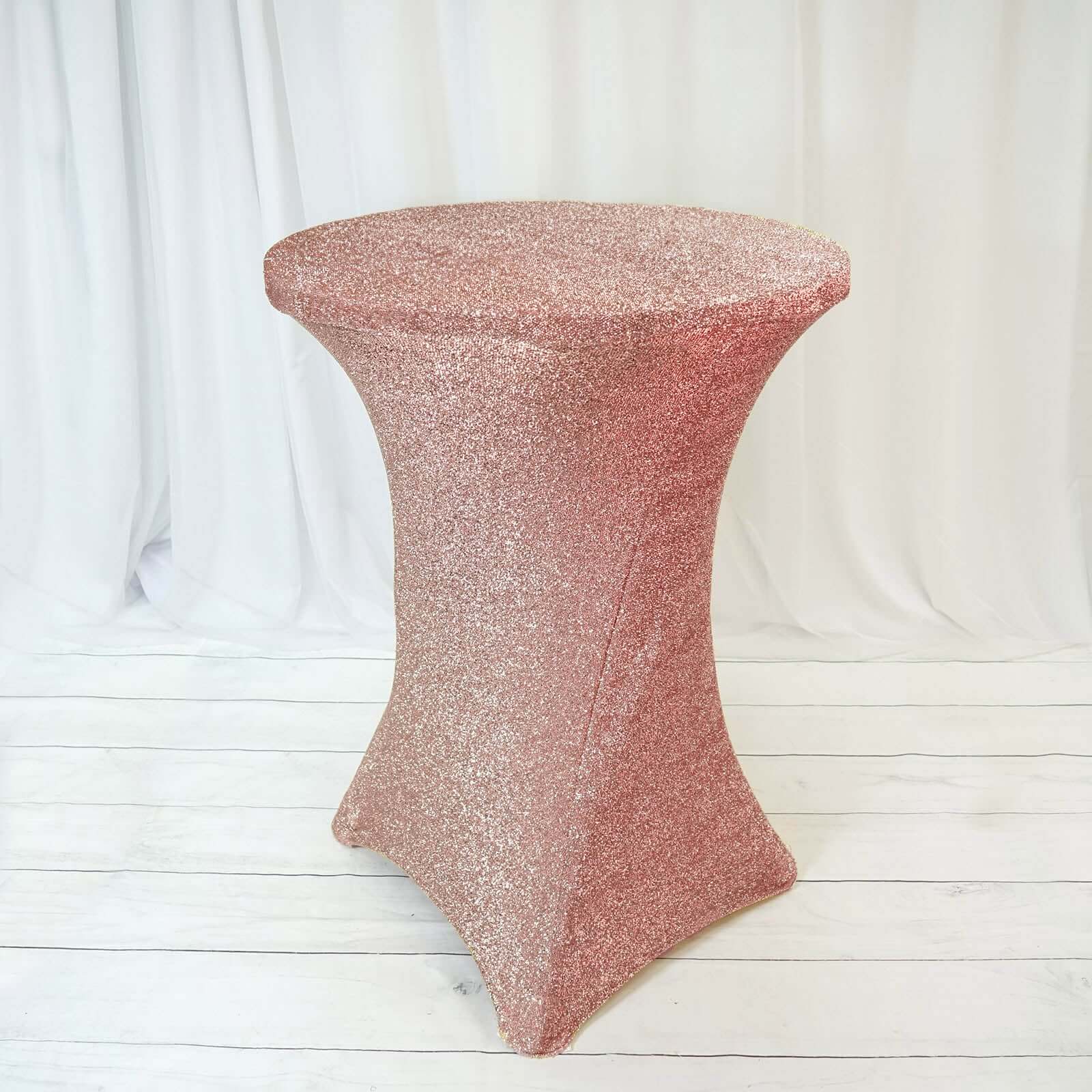 Rose Gold Metallic Spandex Glitter Cocktail Table Cover - Stretch Fit for High Tops